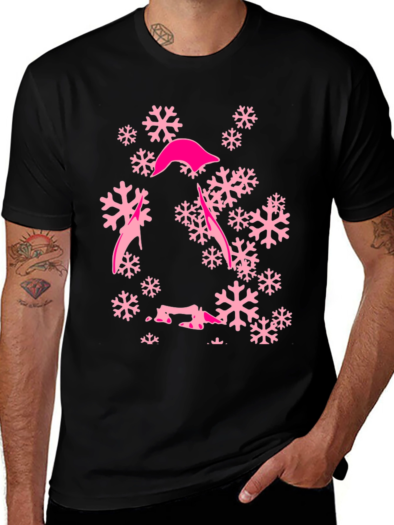 Pink Snowflake Graphic T-Shirt - Stylish Winter Tee