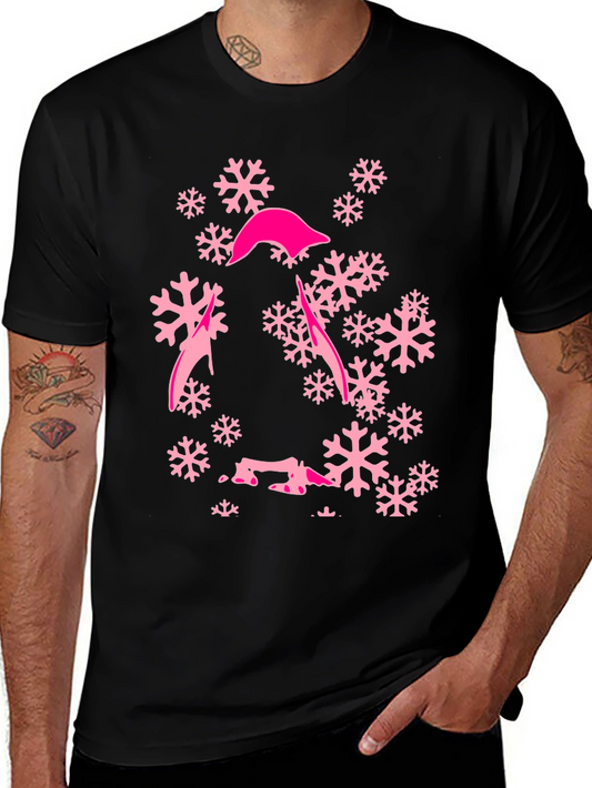 Pink Snowflake Graphic T-Shirt - Stylish Winter Tee