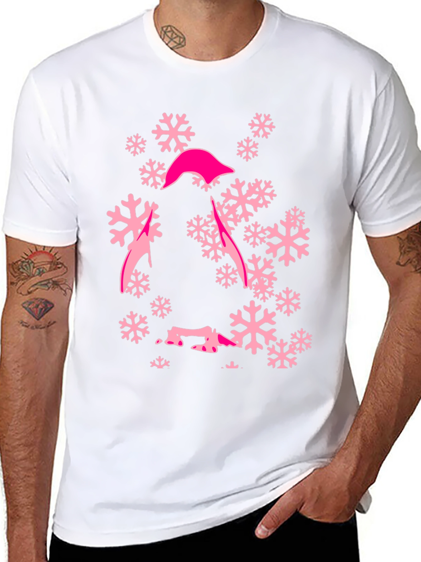Pink Snowflake Graphic T-Shirt - Stylish Winter Tee