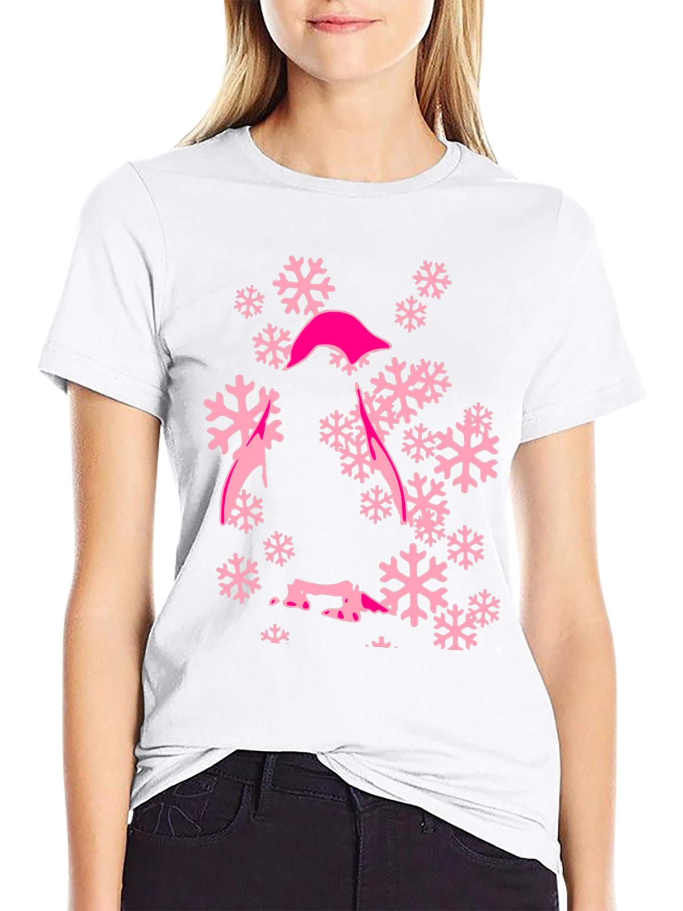 Pink Snowflake Graphic T-Shirt - Stylish Winter Tee