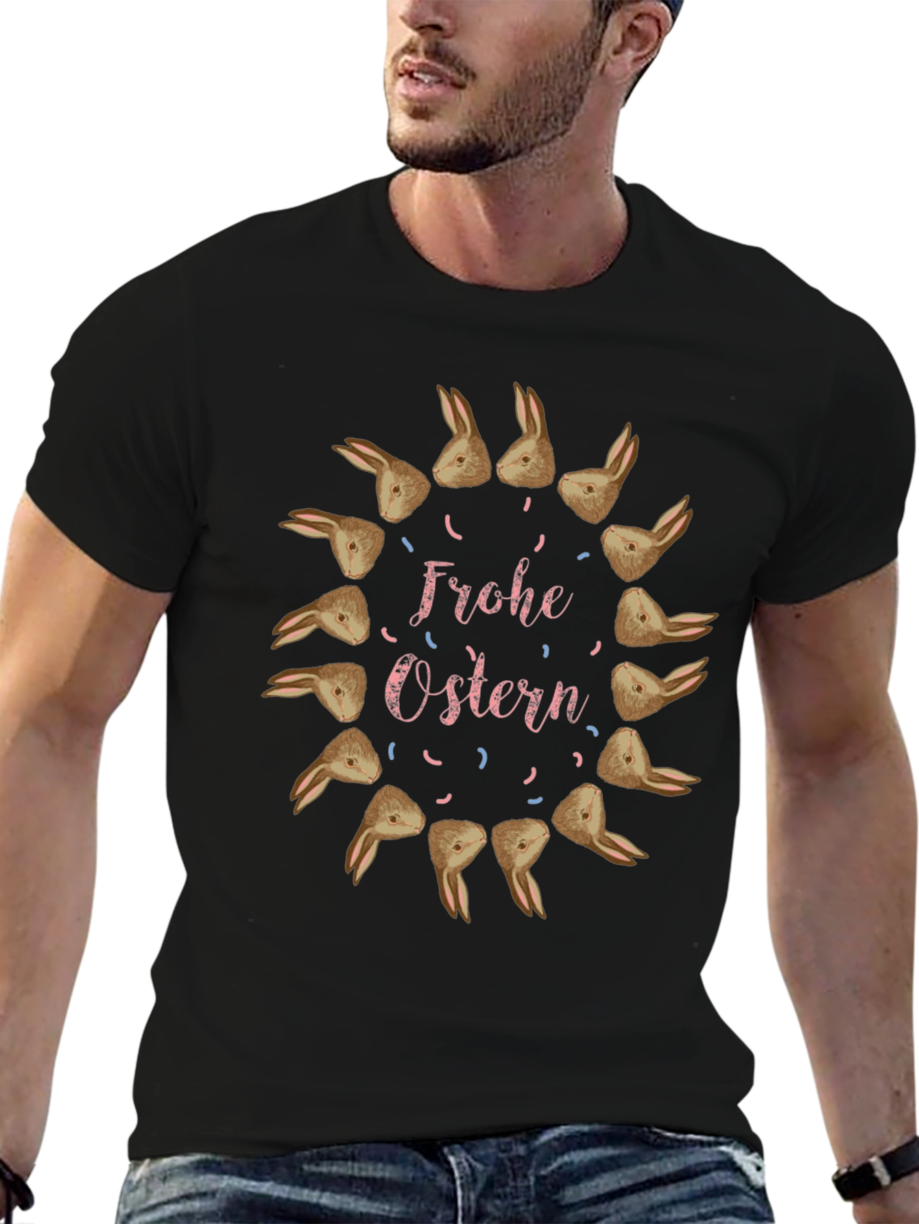 Frohe Ostern Bunny Circle Black Tee