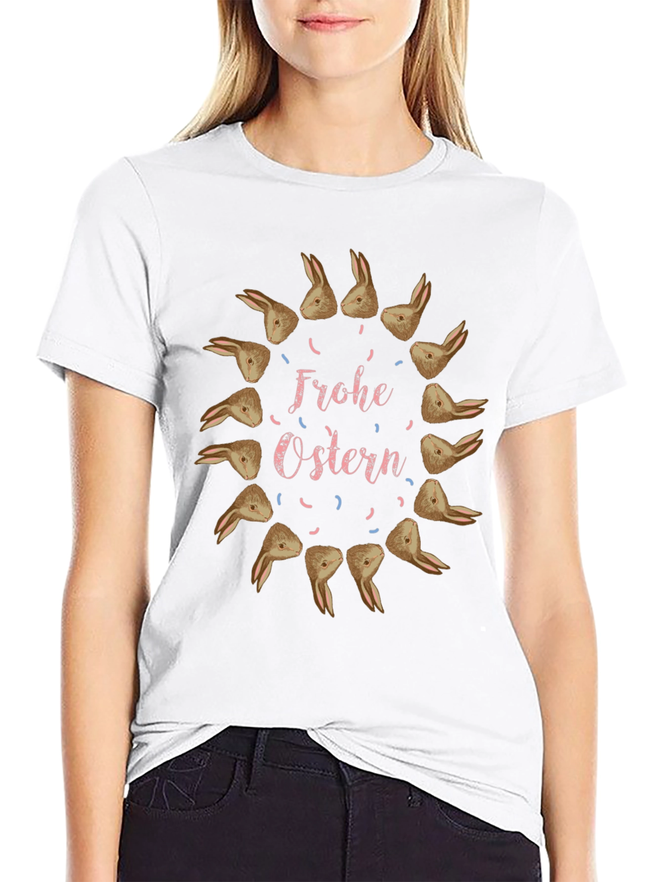 Frohe Ostern Bunny Circle Black Tee
