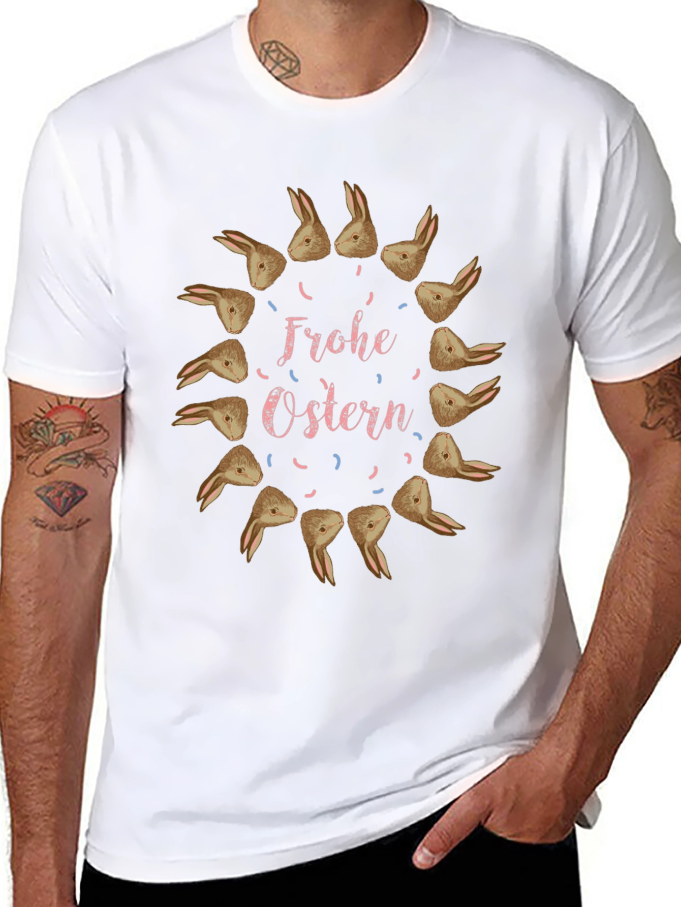 Frohe Ostern Bunny Circle Black Tee