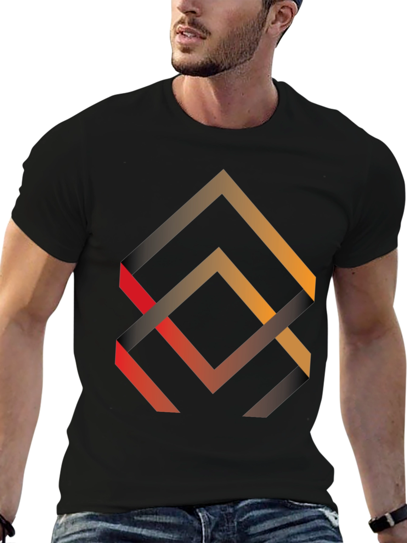 Geometric Arrow Design Black T-Shirt