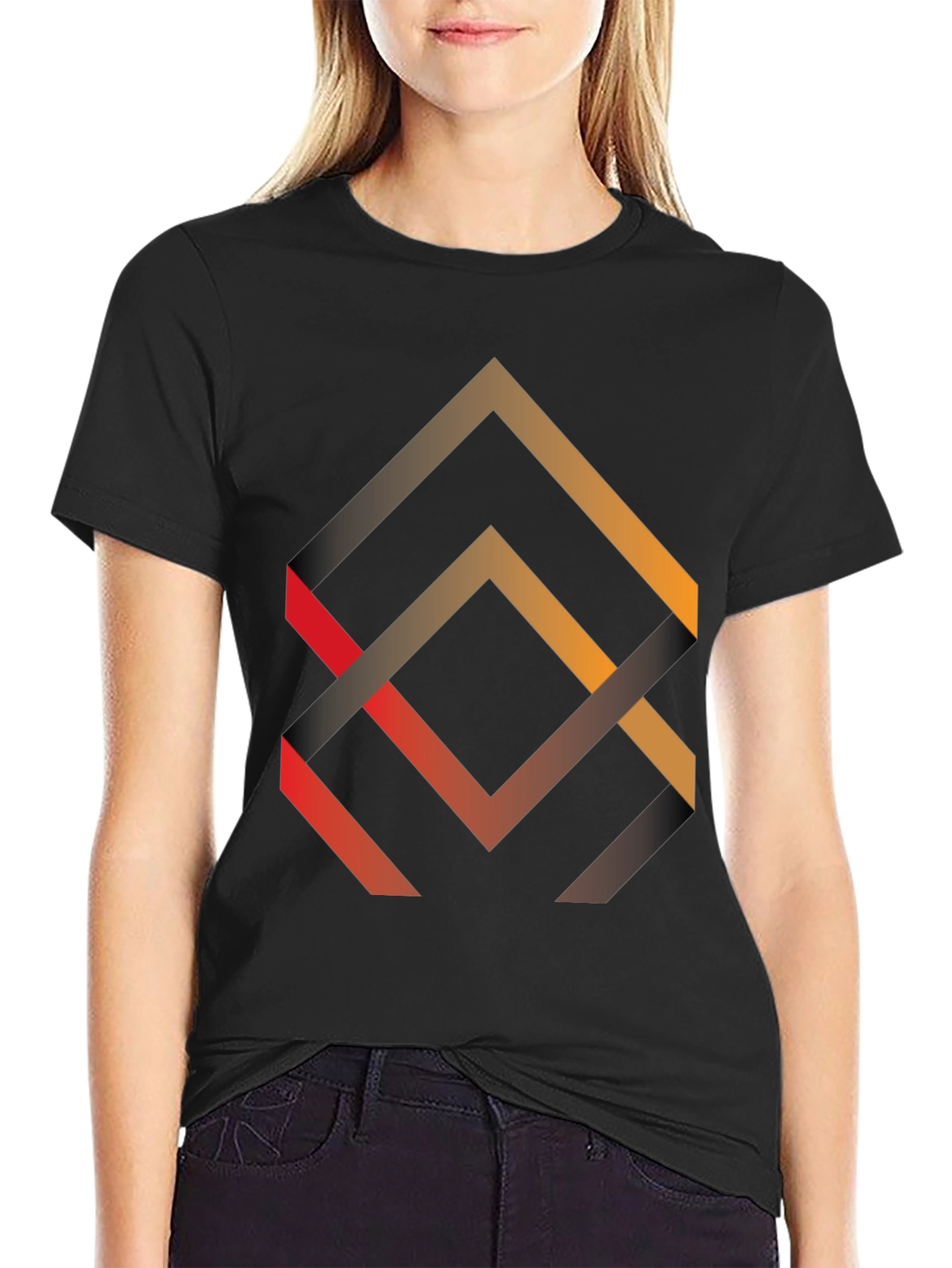 Geometric Arrow Design Black T-Shirt
