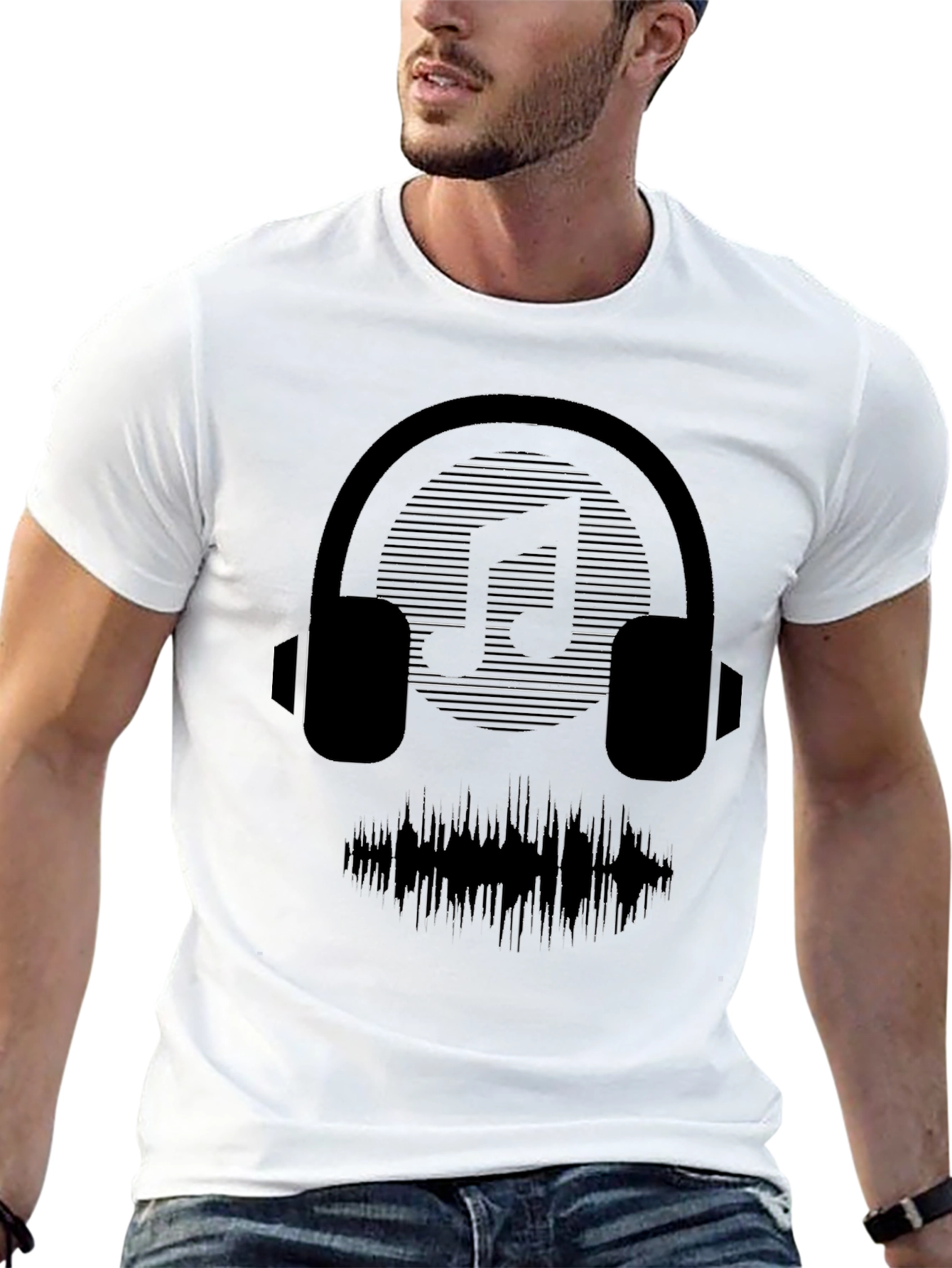 Headphones Music Graphic Black T-Shirt