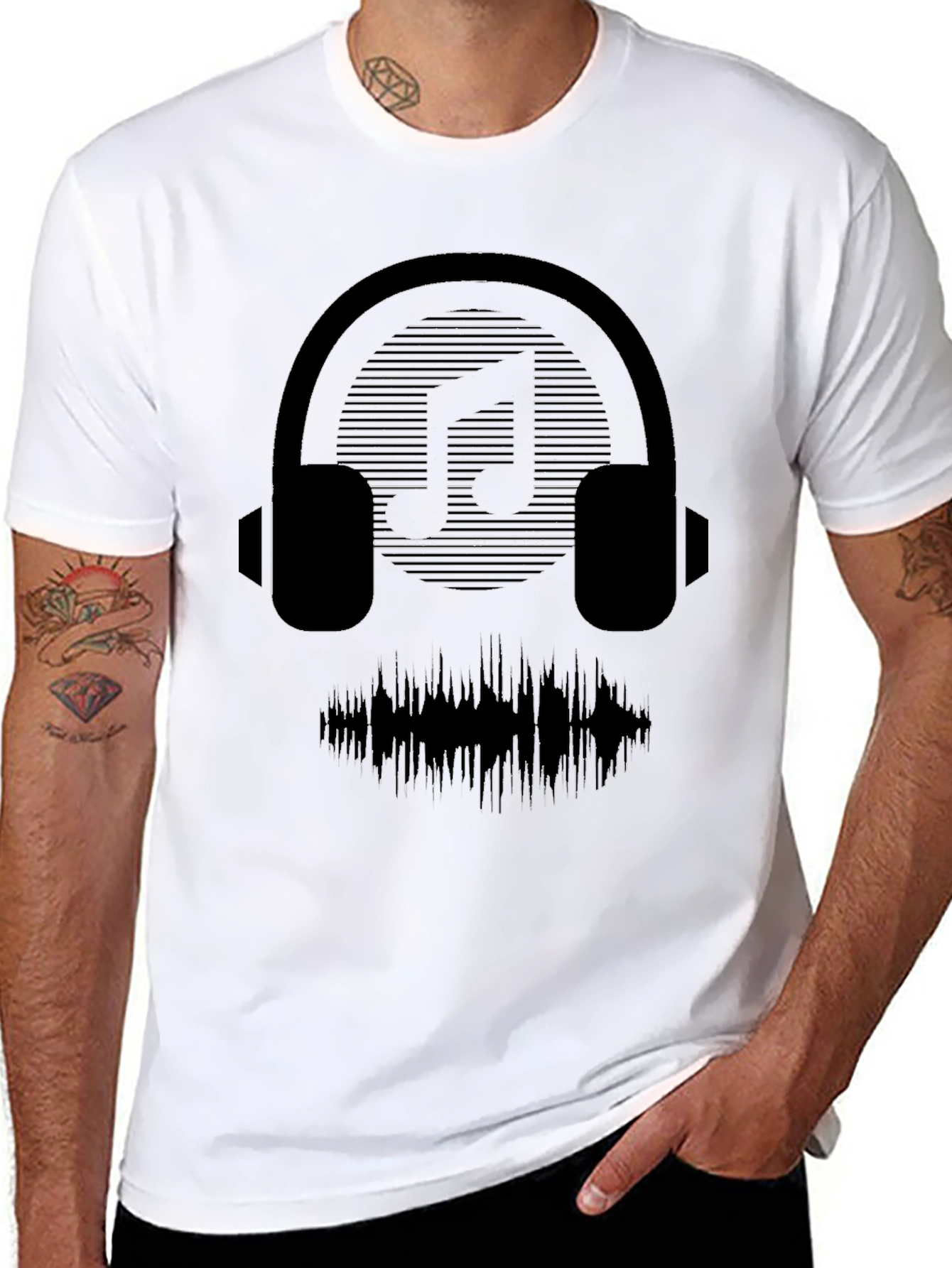 Headphones Music Graphic Black T-Shirt