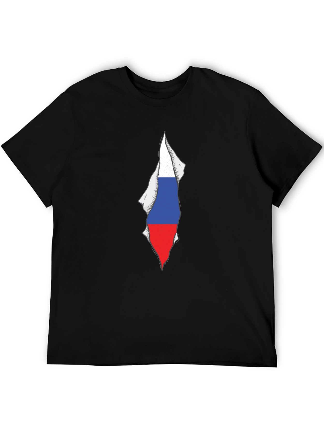 Mens Black Tee with Russia Flag Graphic