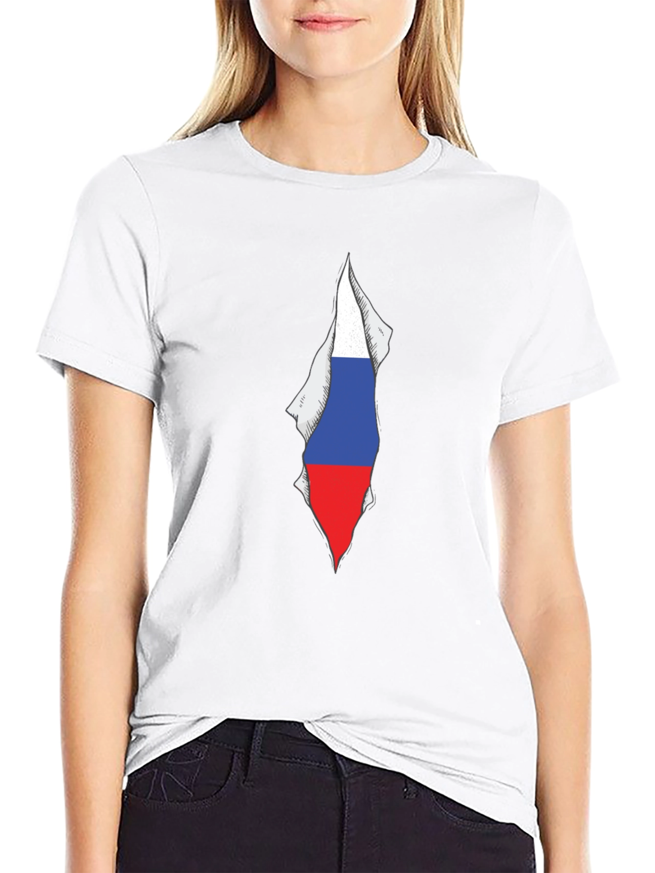Mens Black Tee with Russia Flag Graphic