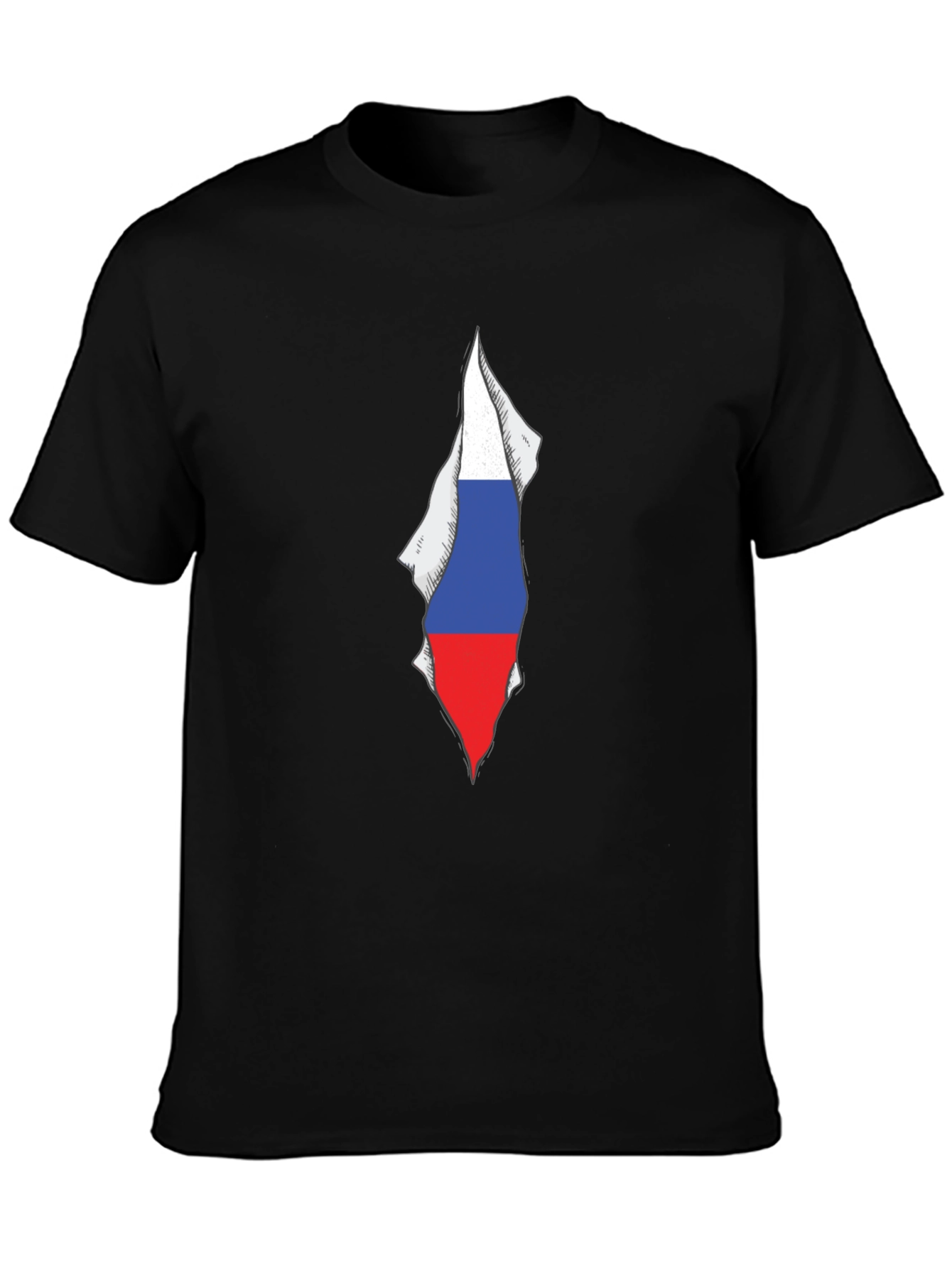 Mens Black Tee with Russia Flag Graphic