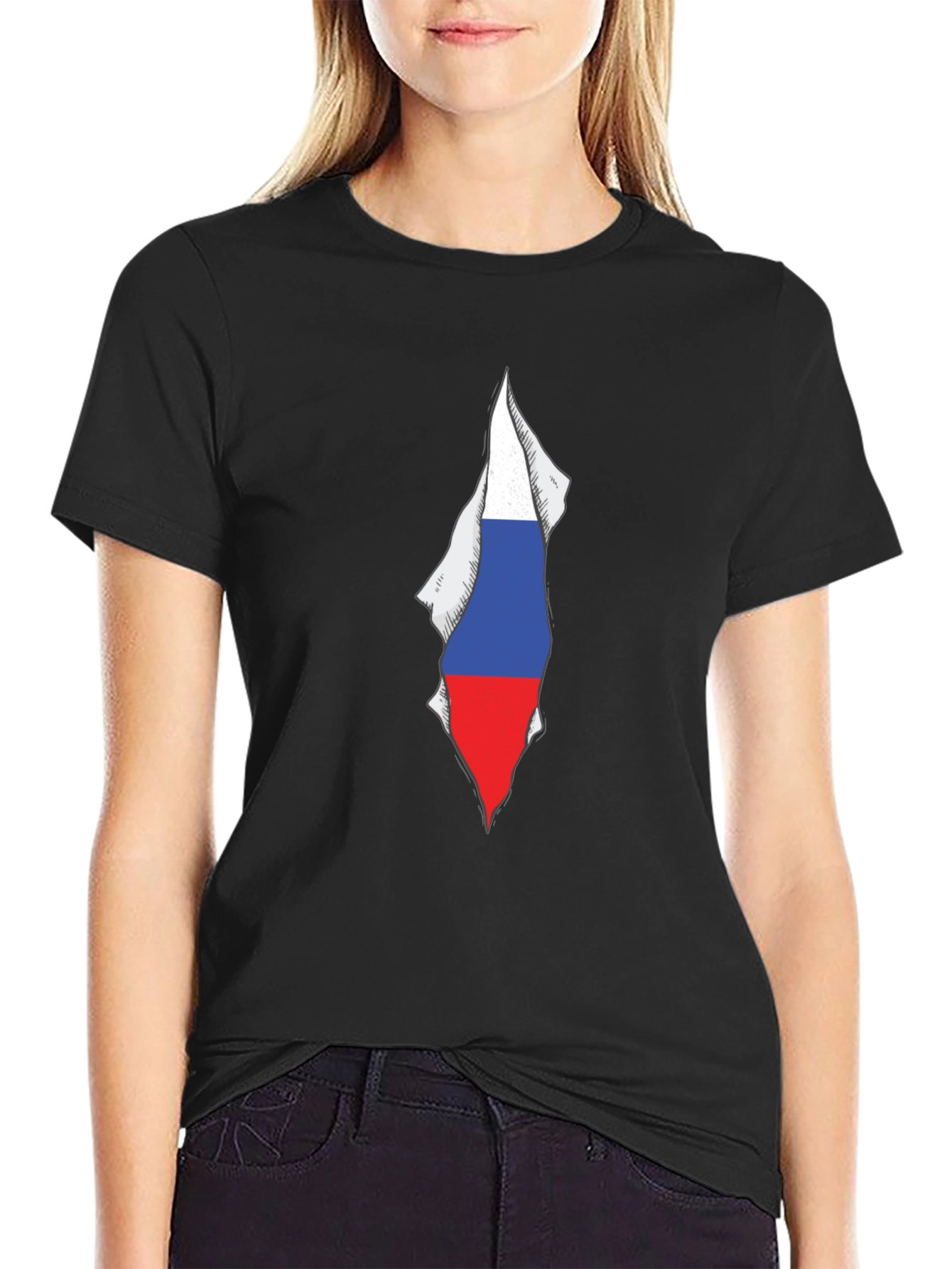 Mens Black Tee with Russia Flag Graphic
