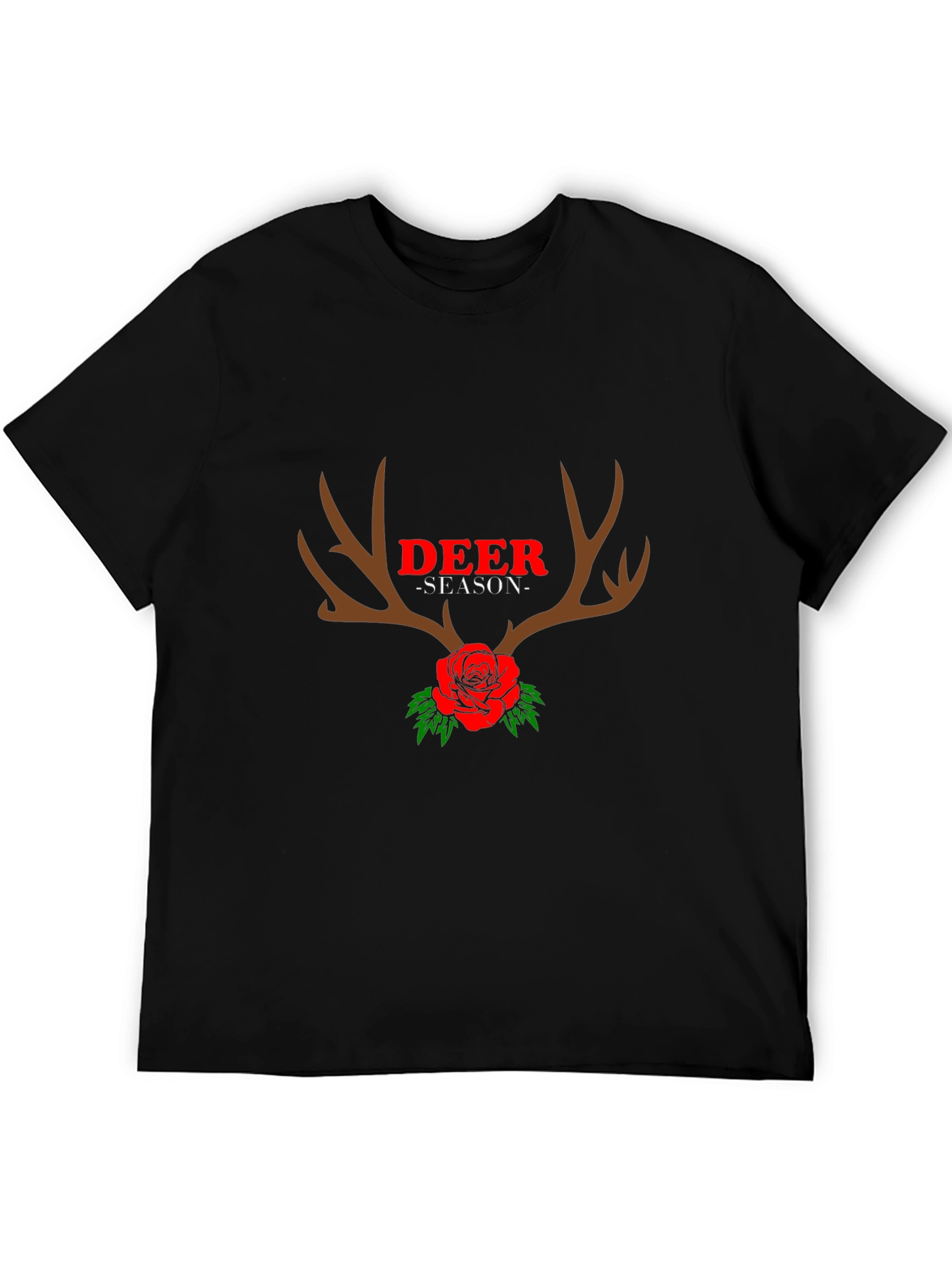 Deer Season Rose Antlers Graphic Tee - Black
