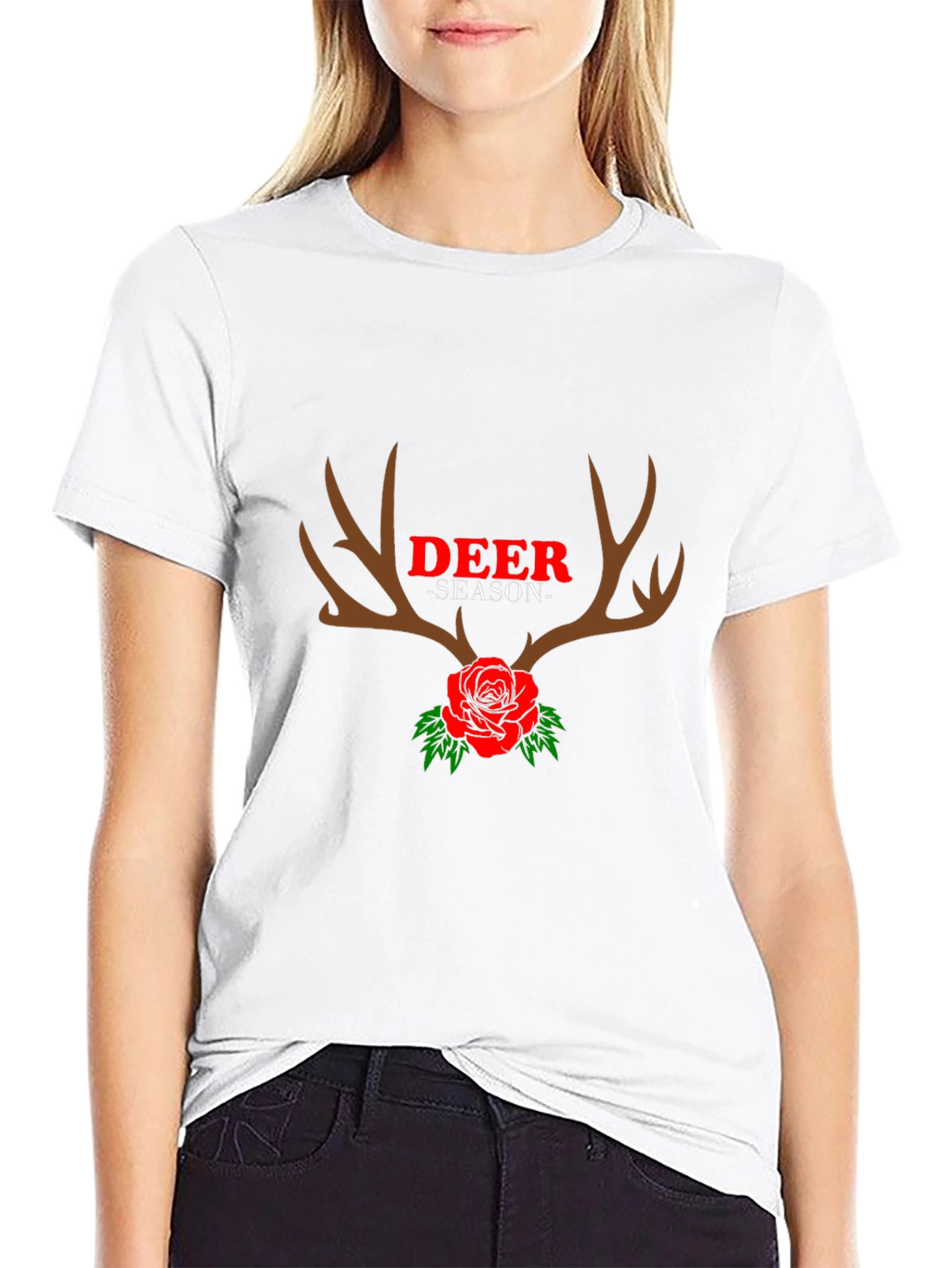 Deer Season Rose Antlers Graphic Tee - Black