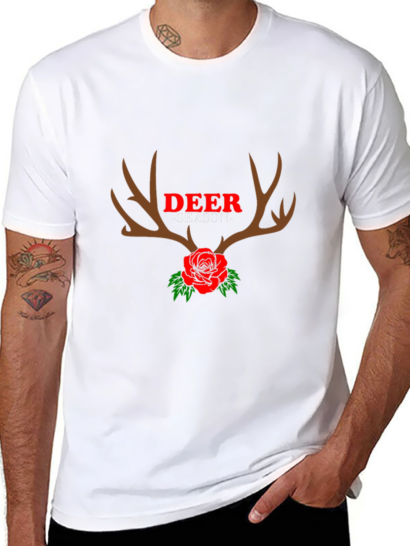 Deer Season Rose Antlers Graphic Tee - Black