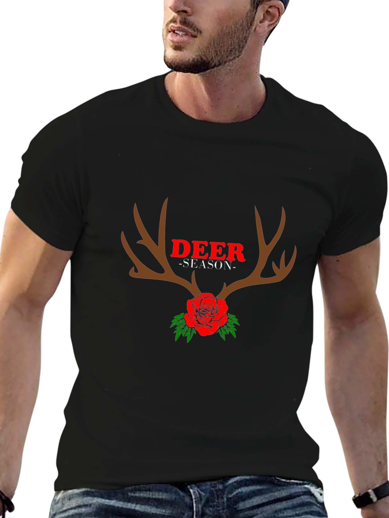 Deer Season Rose Antlers Graphic Tee - Black
