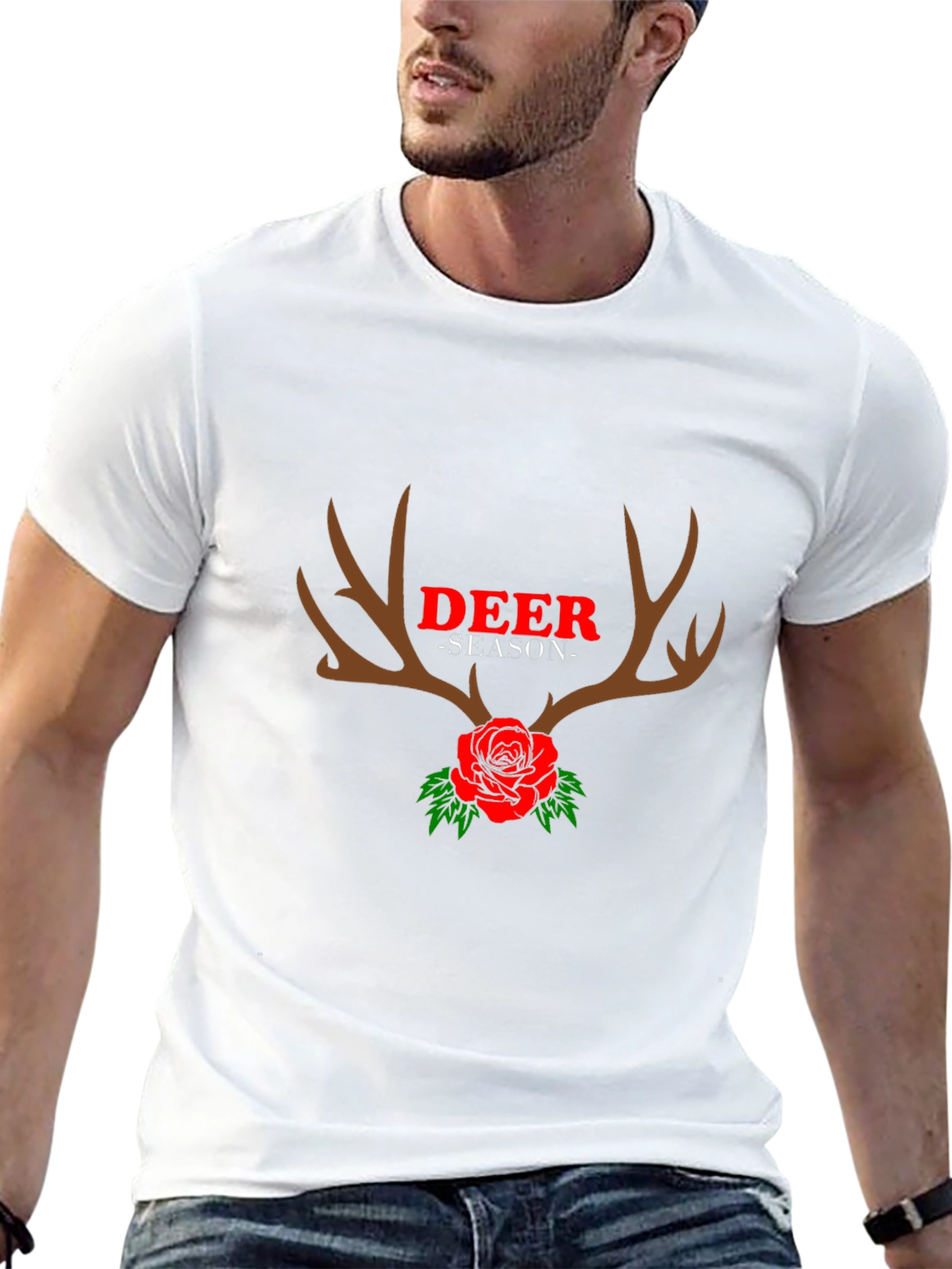 Deer Season Rose Antlers Graphic Tee - Black