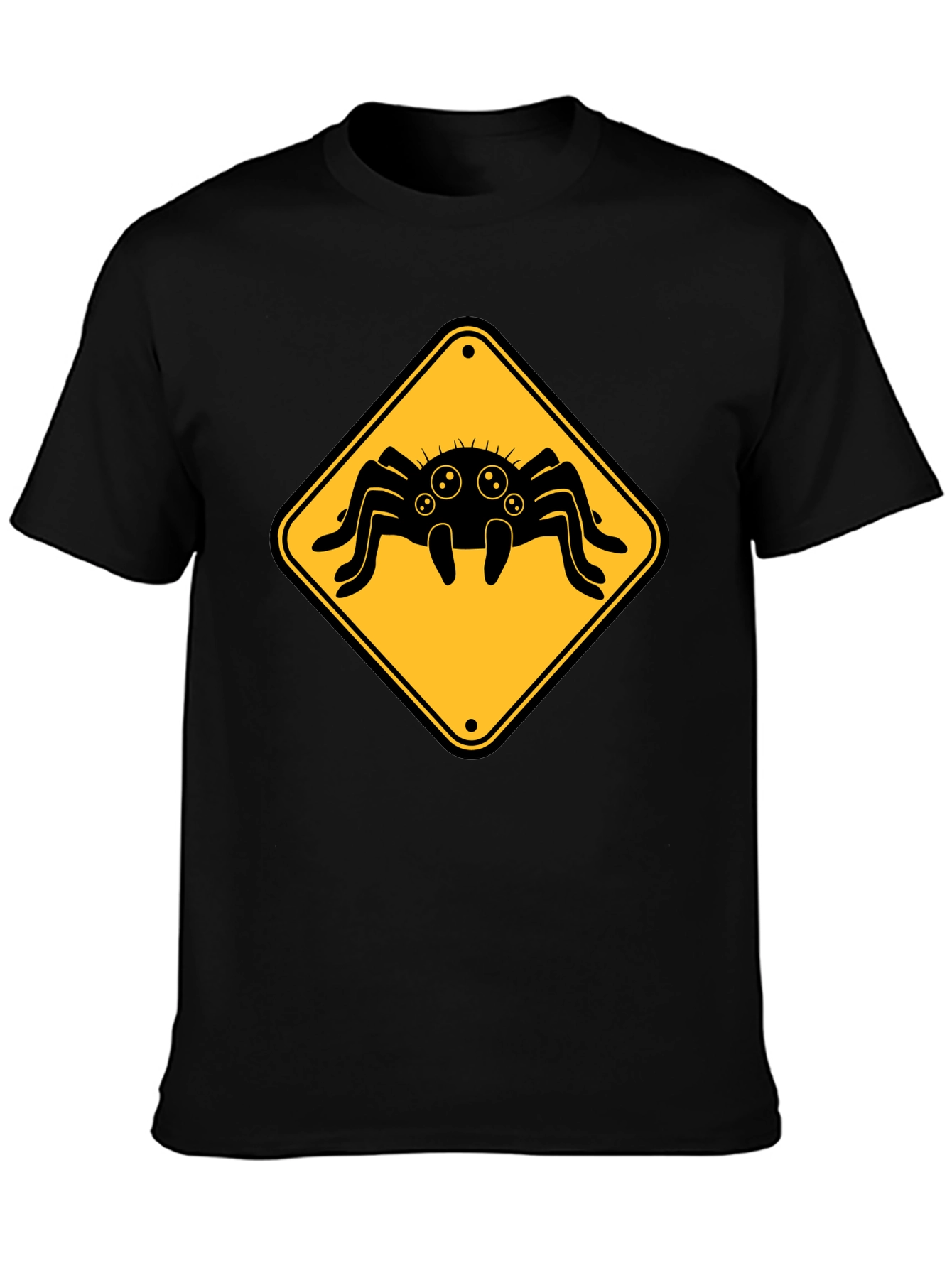 Spider Warning Sign T-Shirt - Black Cotton Tee