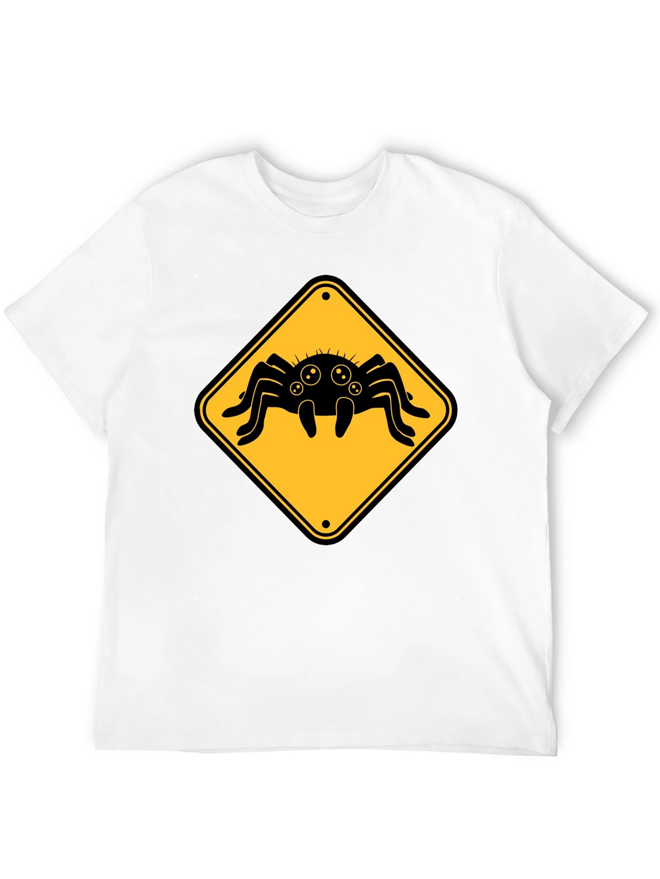 Spider Warning Sign T-Shirt - Black Cotton Tee