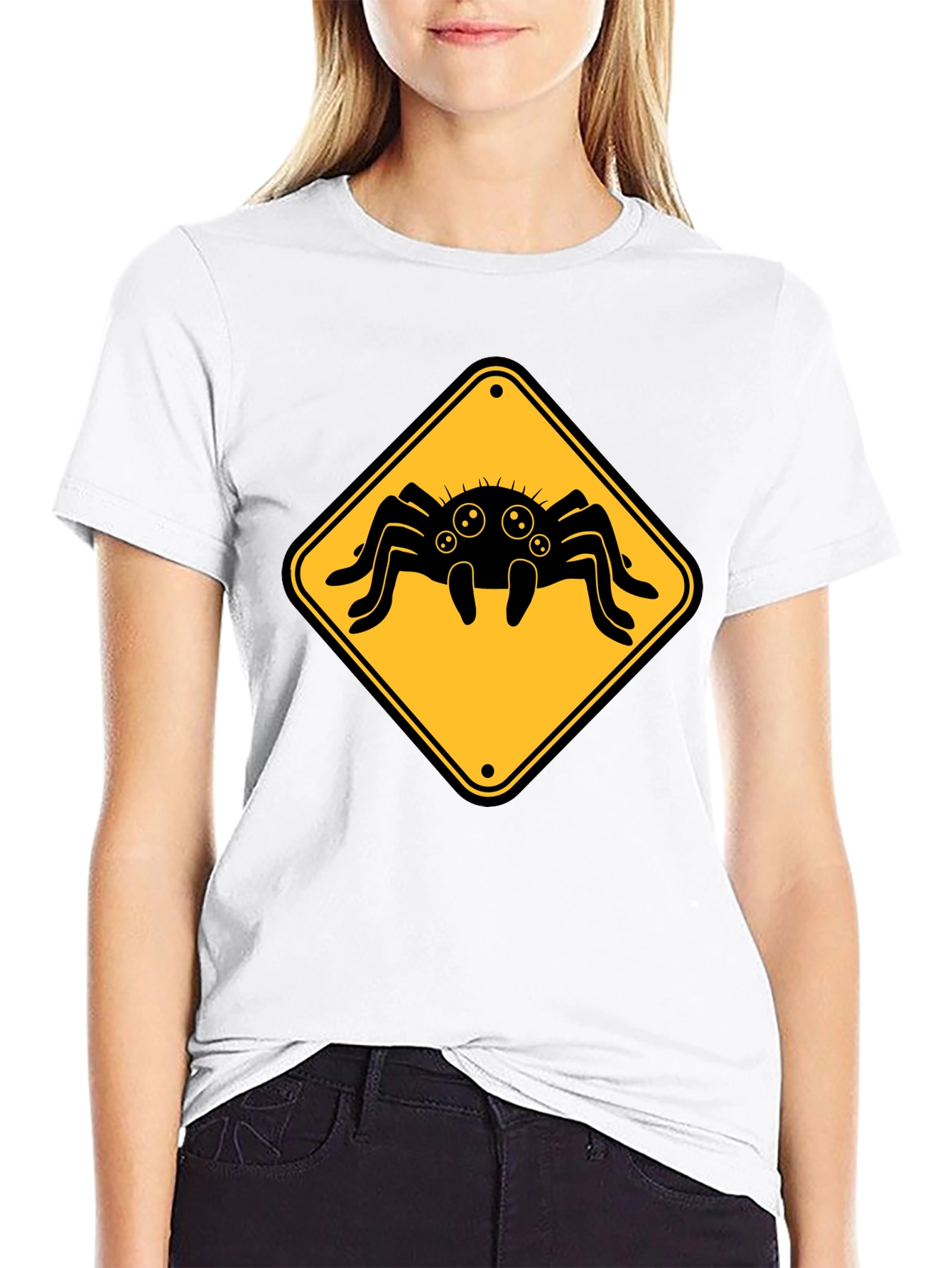 Spider Warning Sign T-Shirt - Black Cotton Tee
