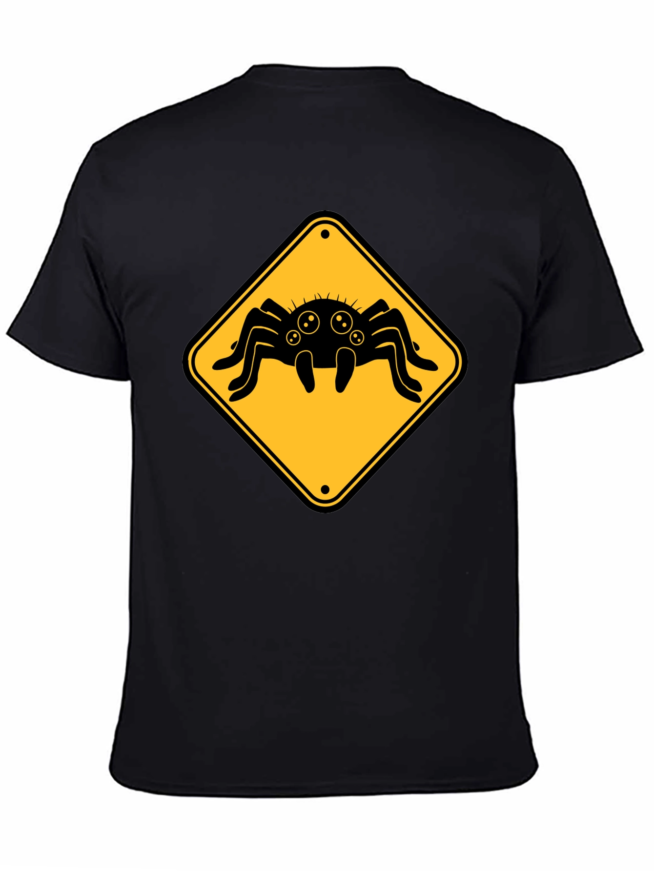 Spider Warning Sign T-Shirt - Black Cotton Tee