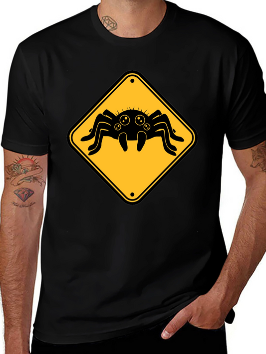 Spider Warning Sign T-Shirt - Black Cotton Tee