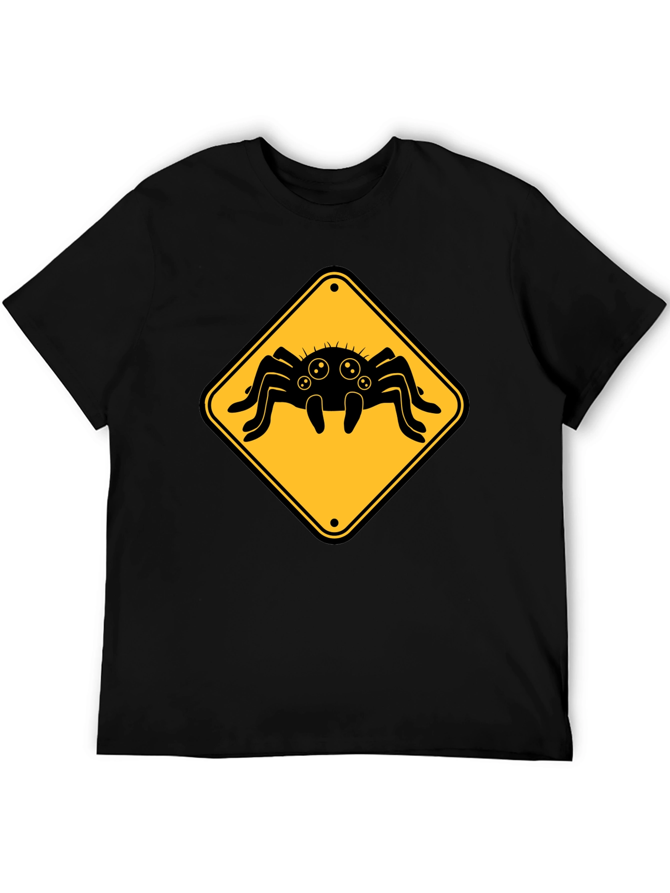 Spider Warning Sign T-Shirt - Black Cotton Tee
