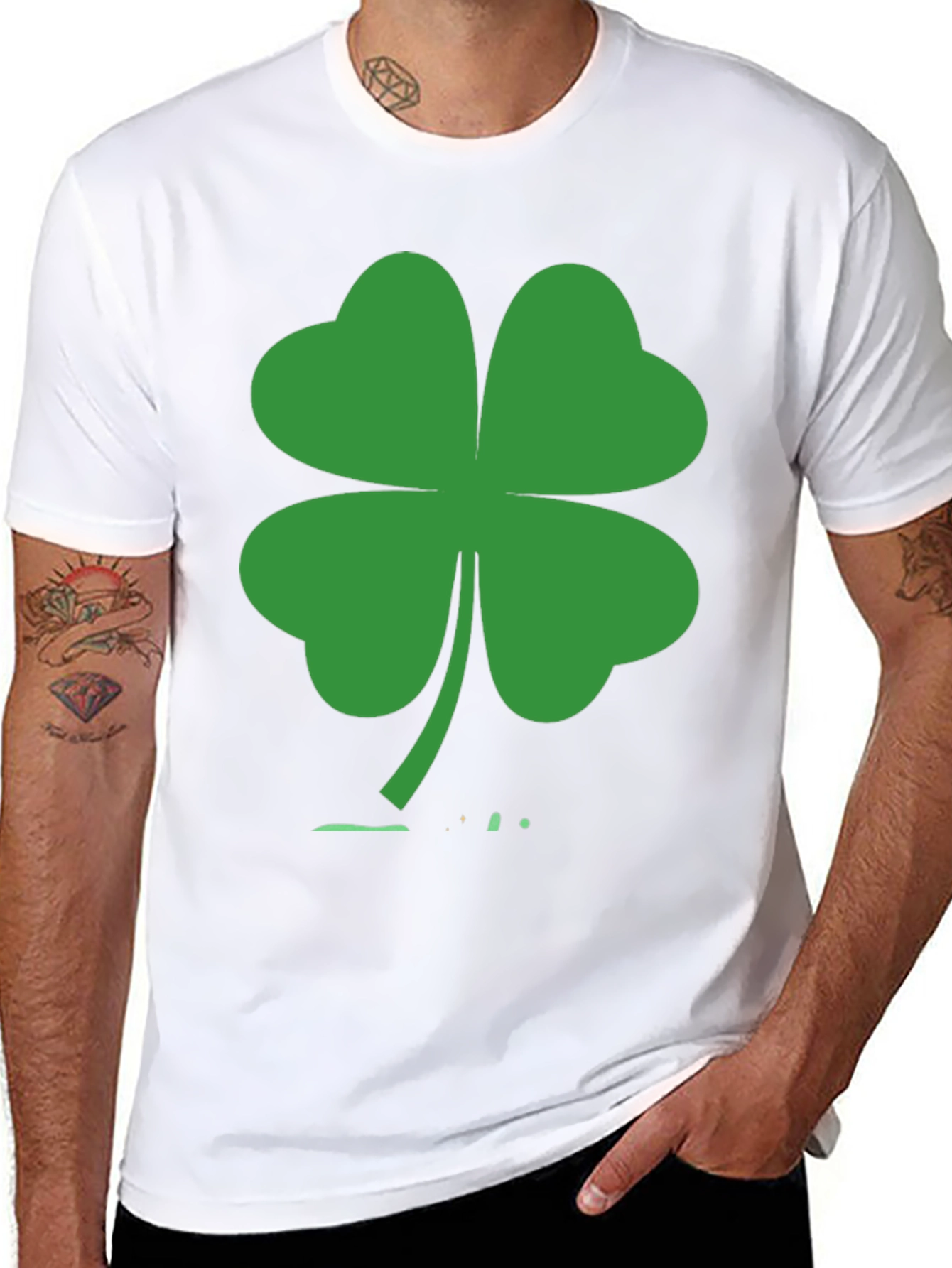 St. Patricks Day Black T-Shirt with Green Clover Design