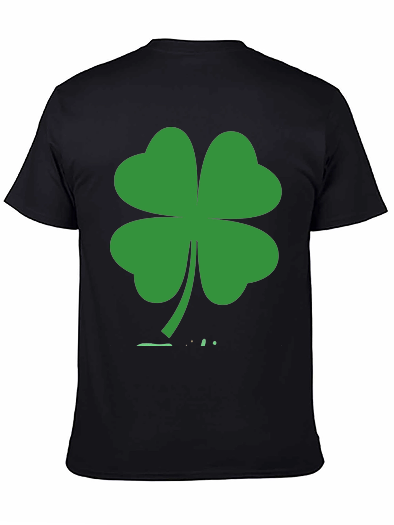 St. Patricks Day Black T-Shirt with Green Clover Design