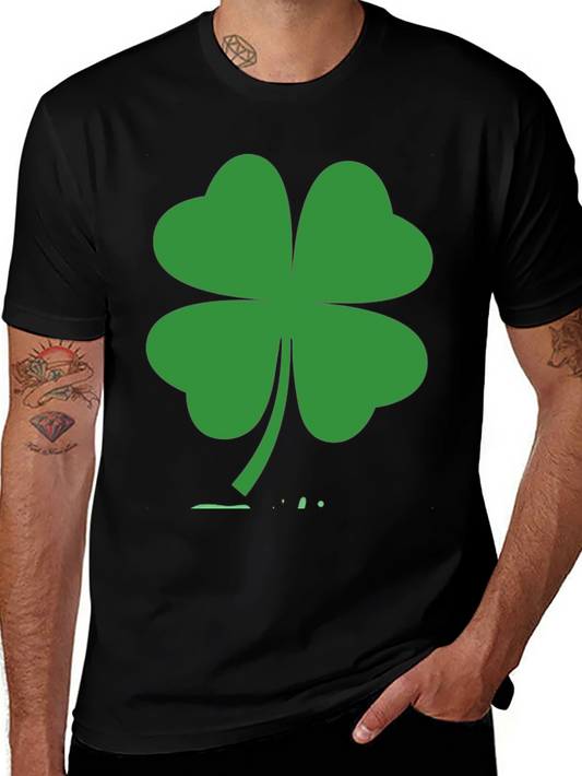 St. Patricks Day Black T-Shirt with Green Clover Design
