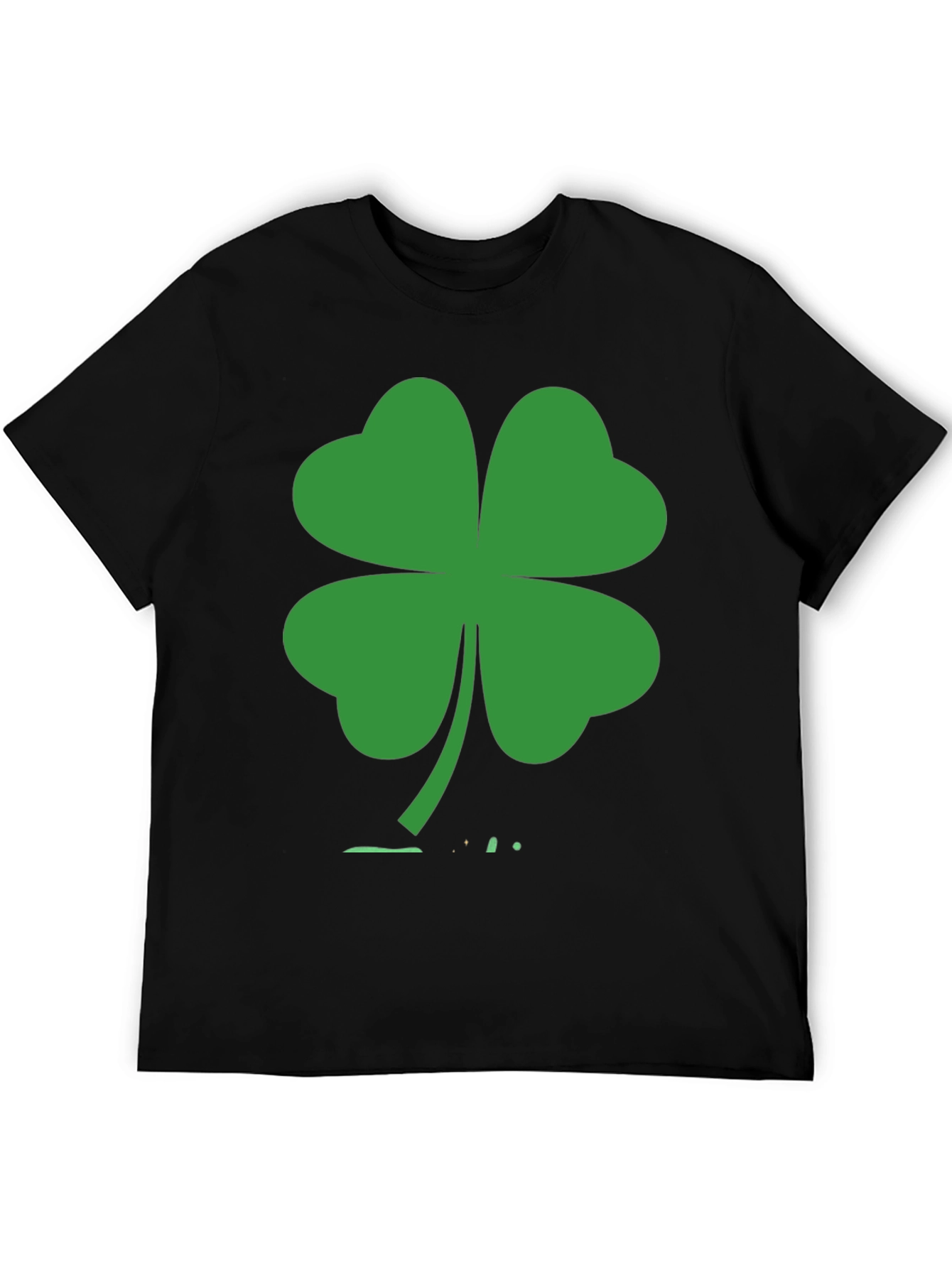 St. Patricks Day Black T-Shirt with Green Clover Design