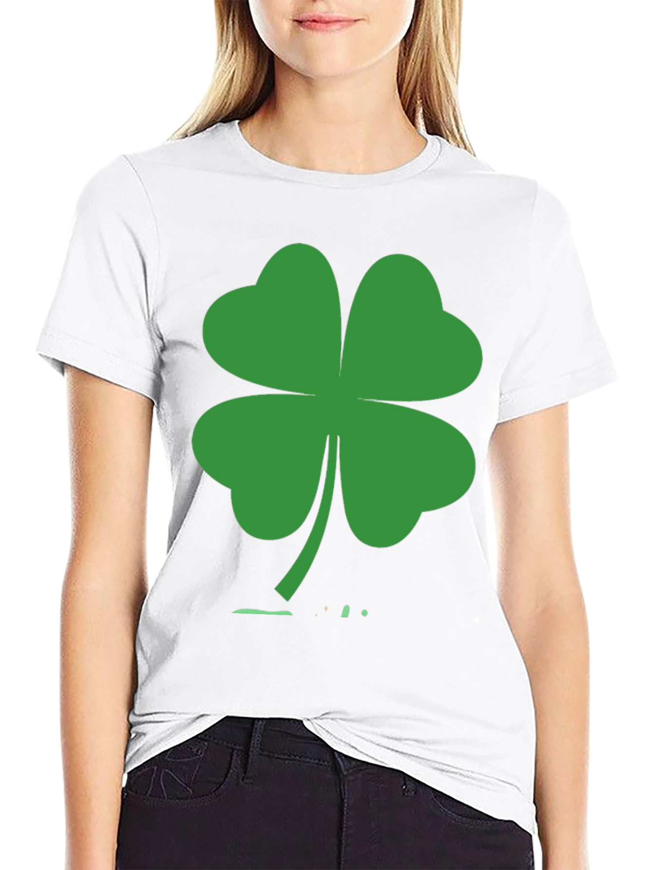 St. Patricks Day Black T-Shirt with Green Clover Design