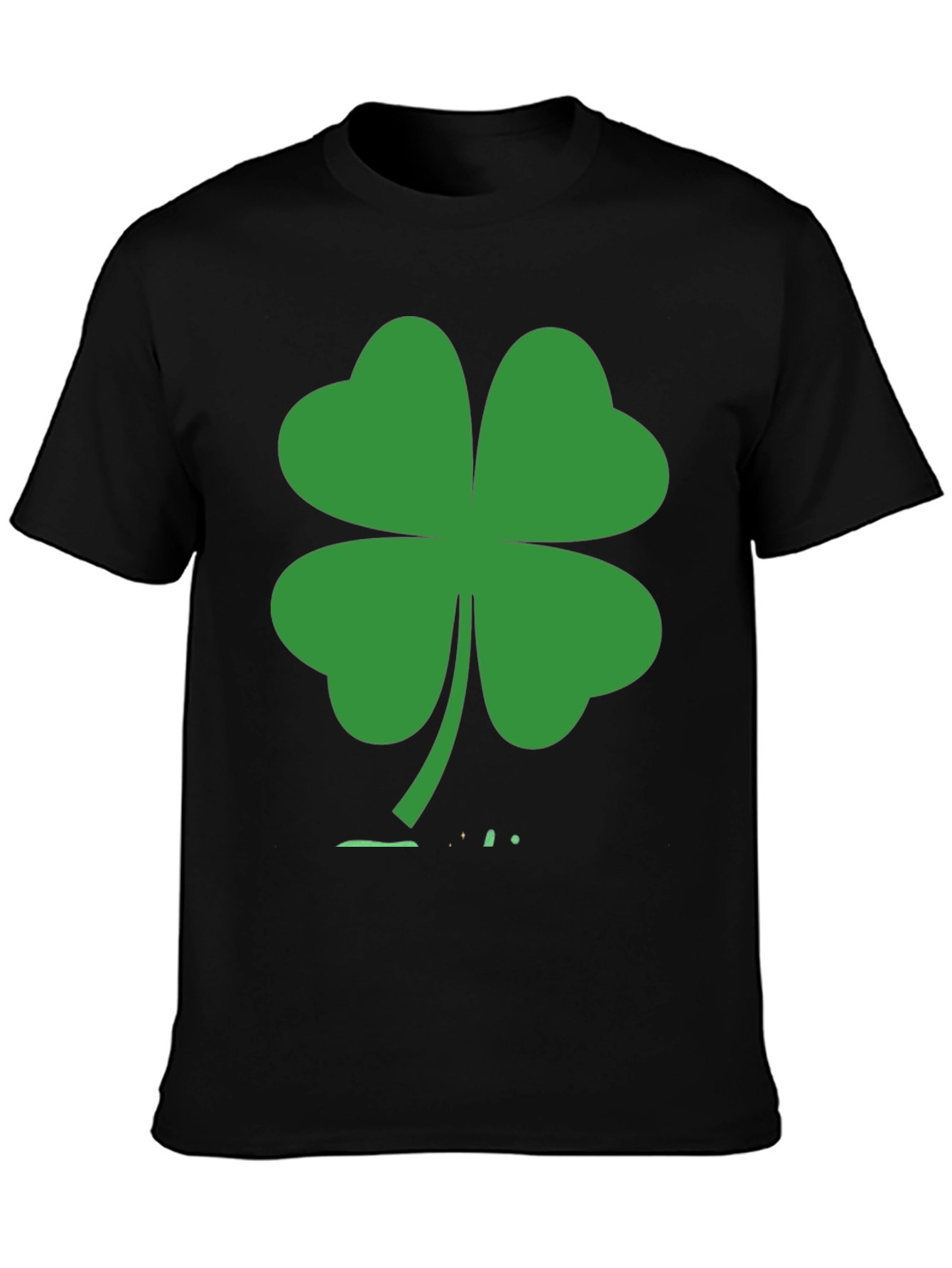 St. Patricks Day Black T-Shirt with Green Clover Design