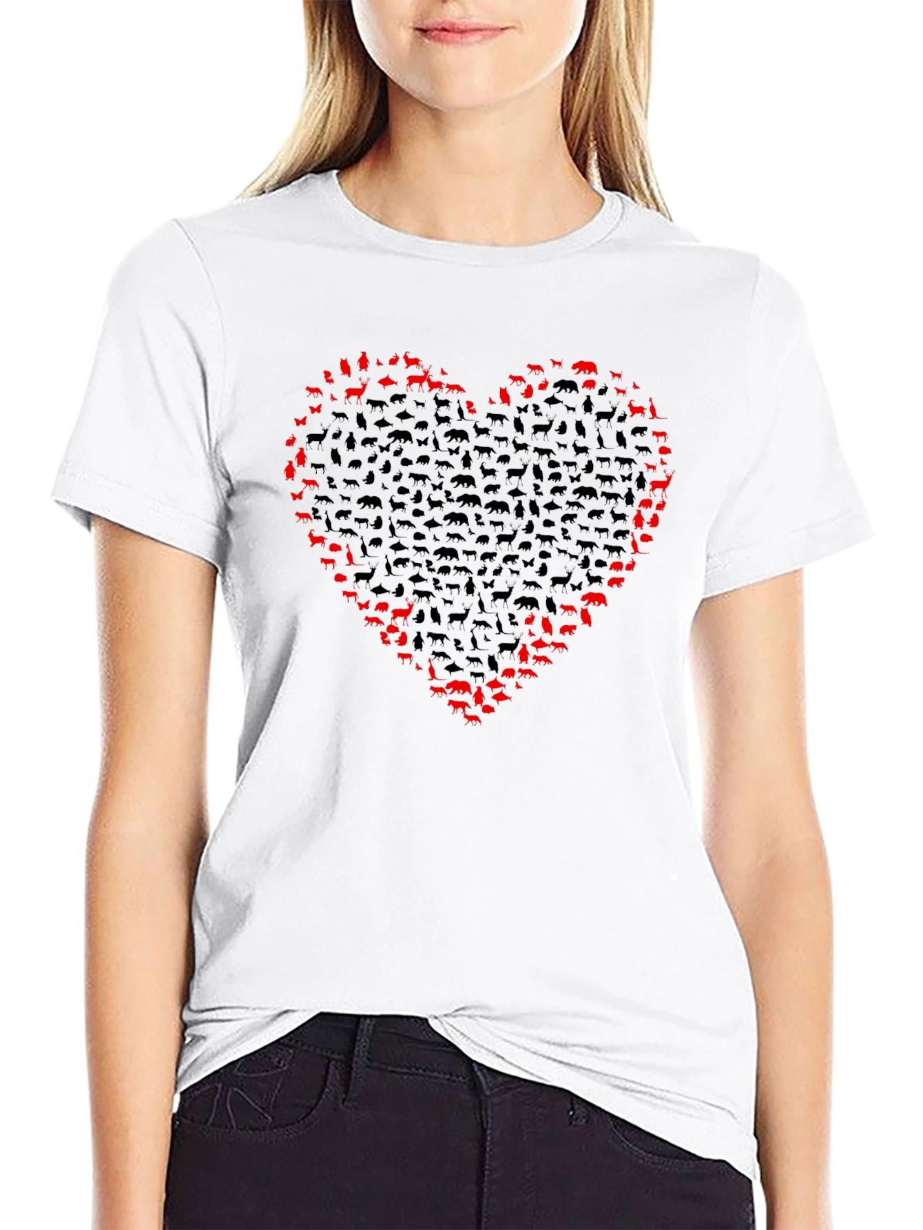 Animal Lover Heart Tee - Black Cotton T-Shirt