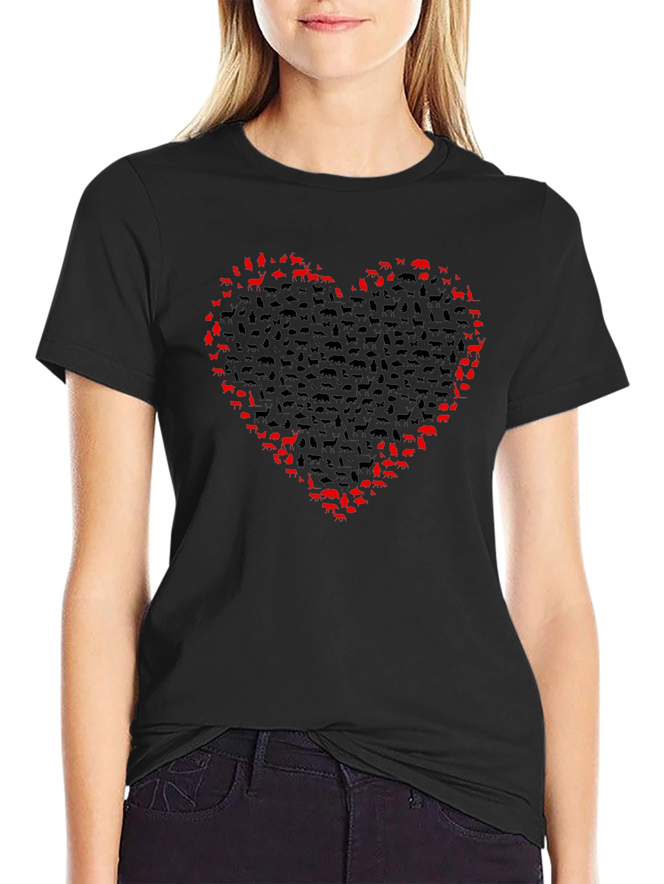 Animal Lover Heart Tee - Black Cotton T-Shirt