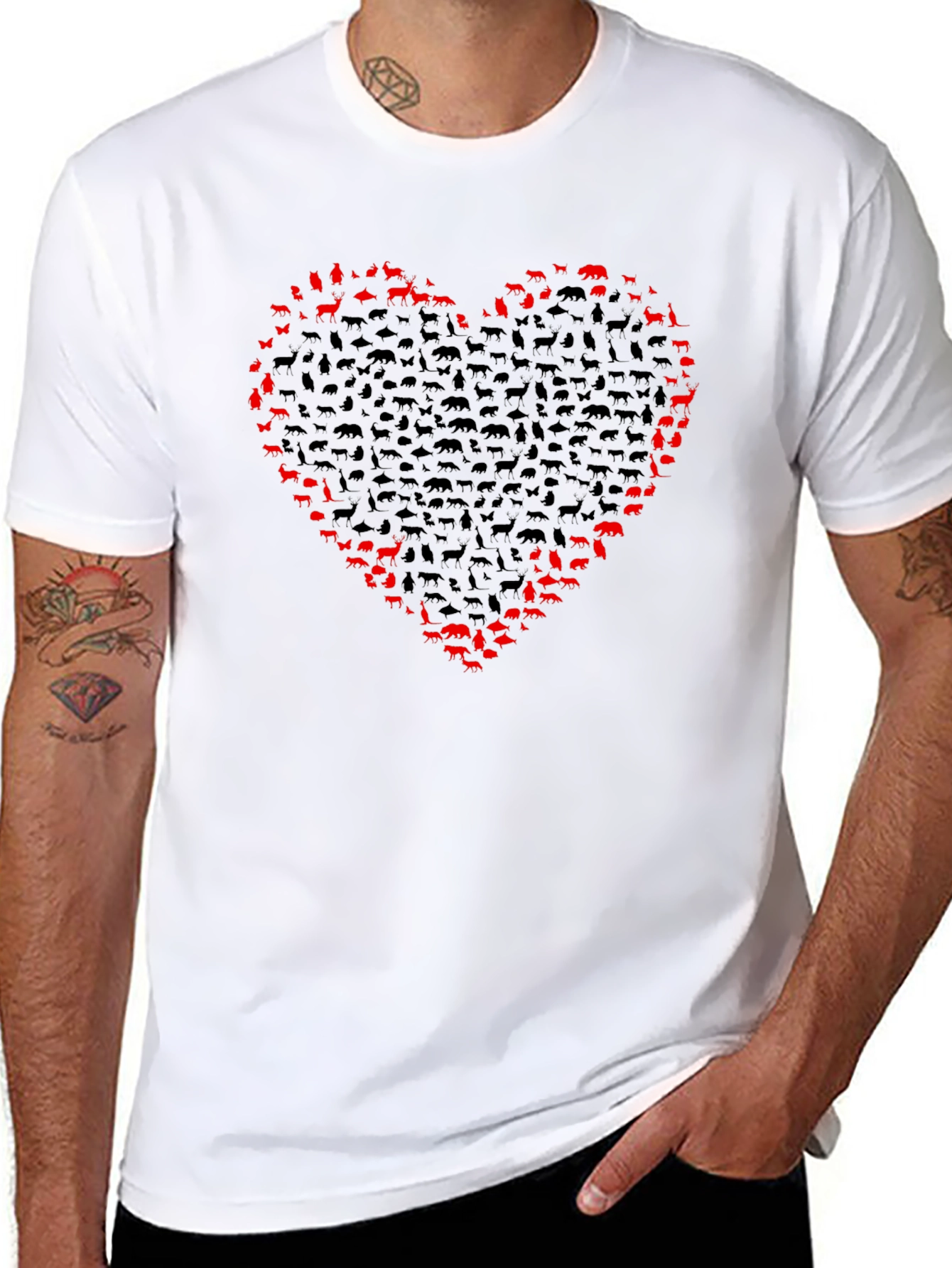 Animal Lover Heart Tee - Black Cotton T-Shirt