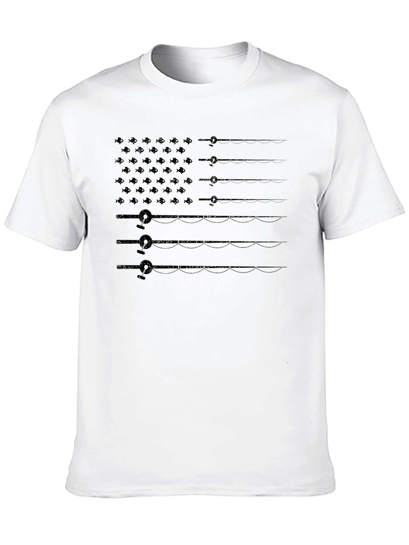 Fishing Rod & Fish American Flag Graphic T-Shirt