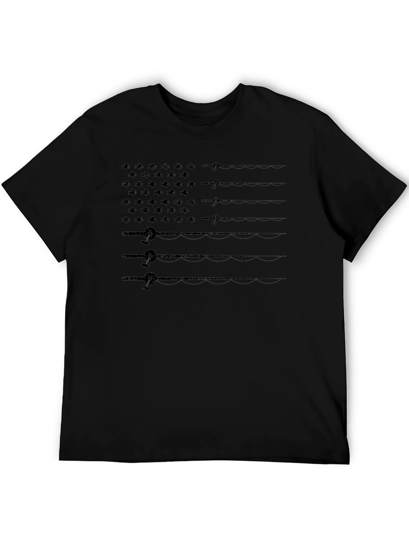 Fishing Rod & Fish American Flag Graphic T-Shirt