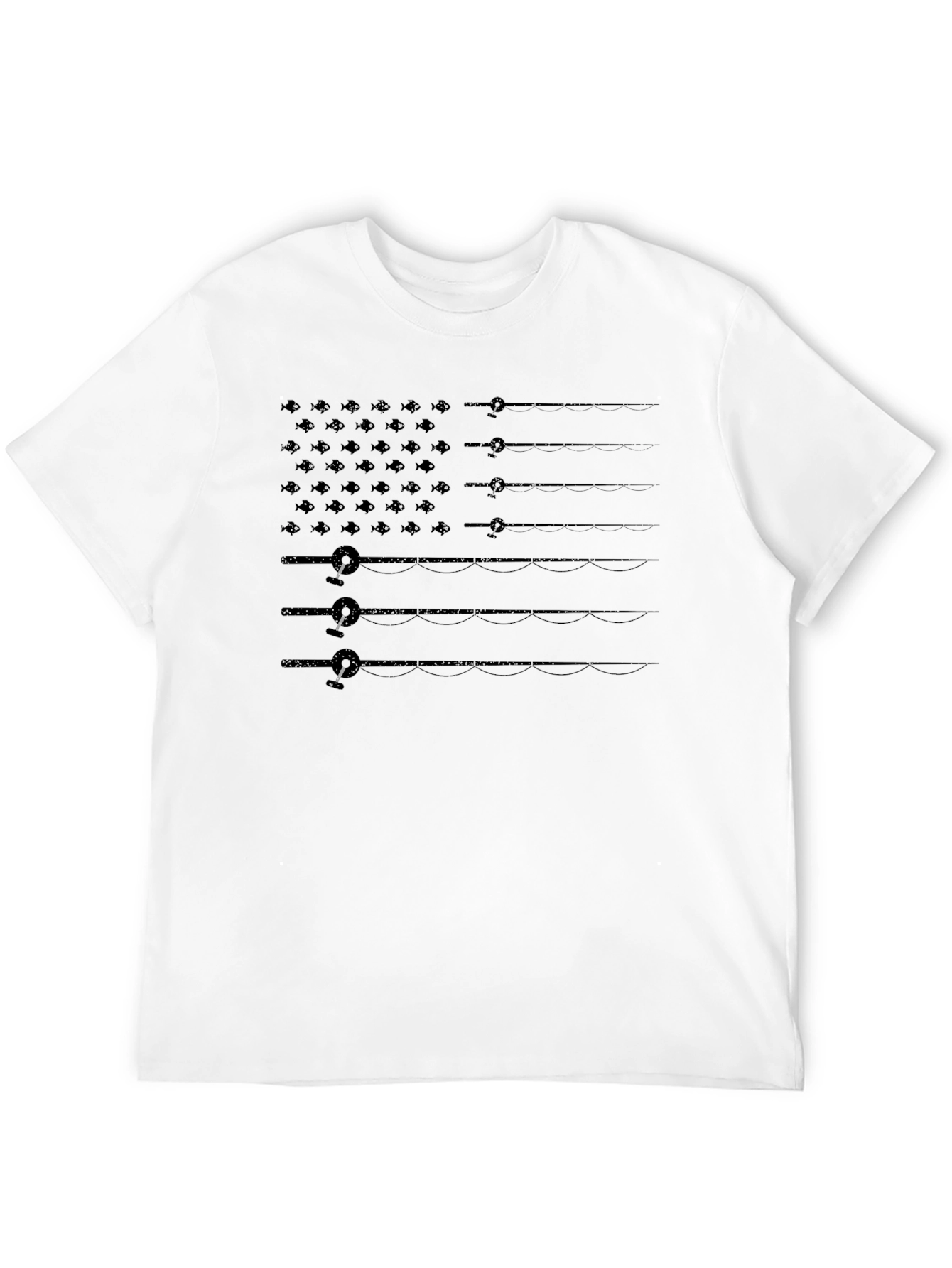 Fishing Rod & Fish American Flag Graphic T-Shirt