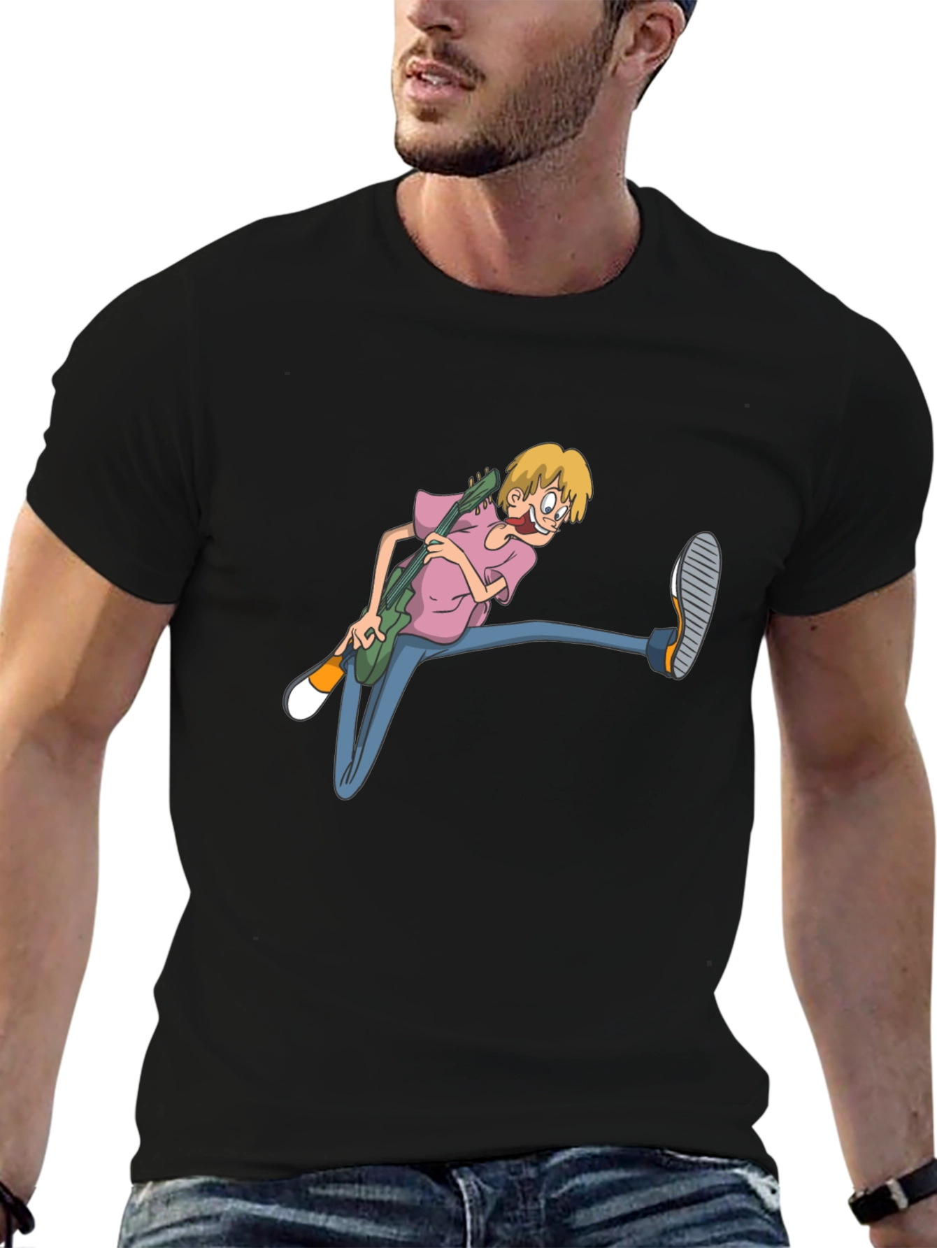 Cartoon Guitarist Black T-Shirt