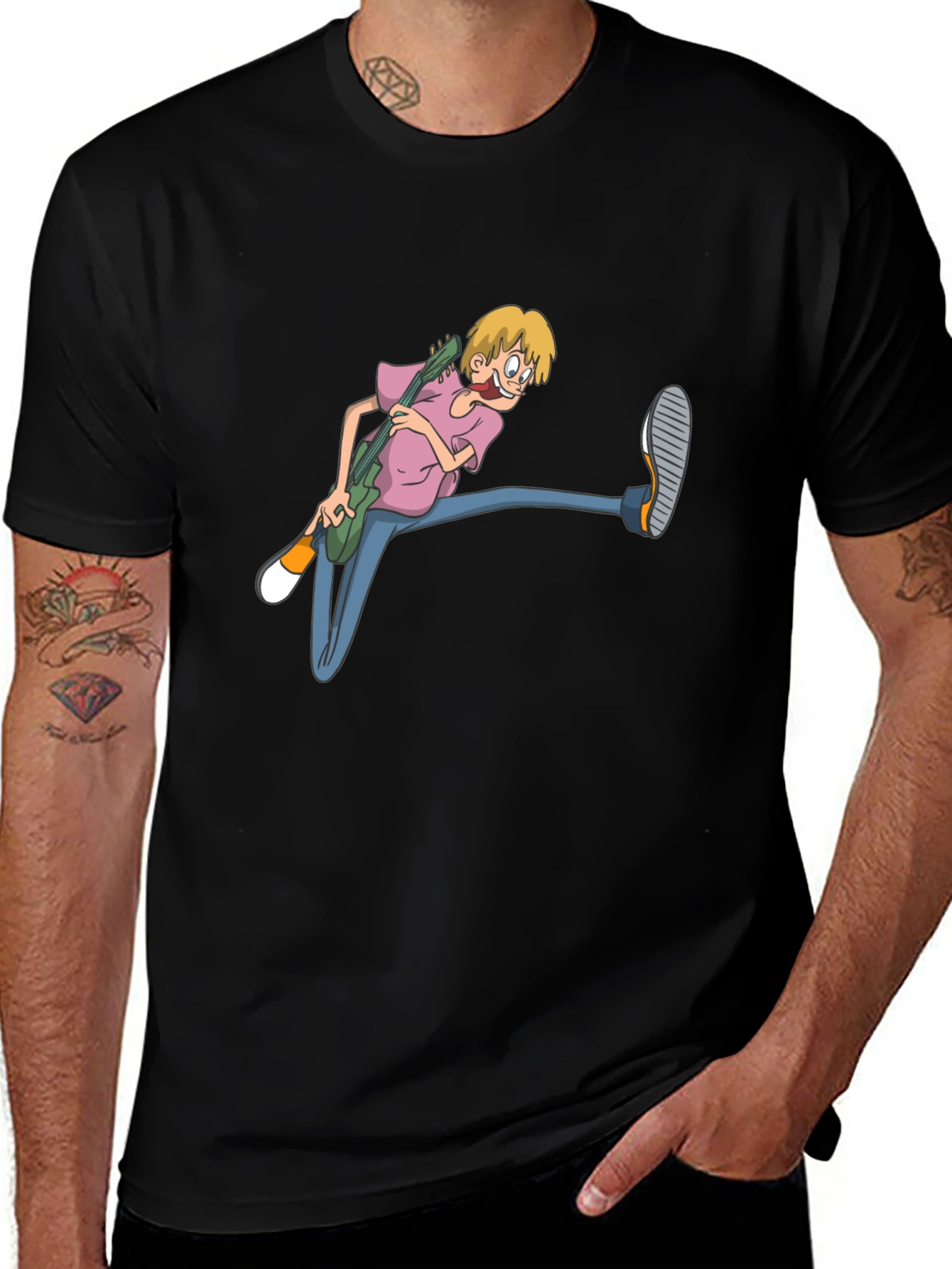 Cartoon Guitarist Black T-Shirt