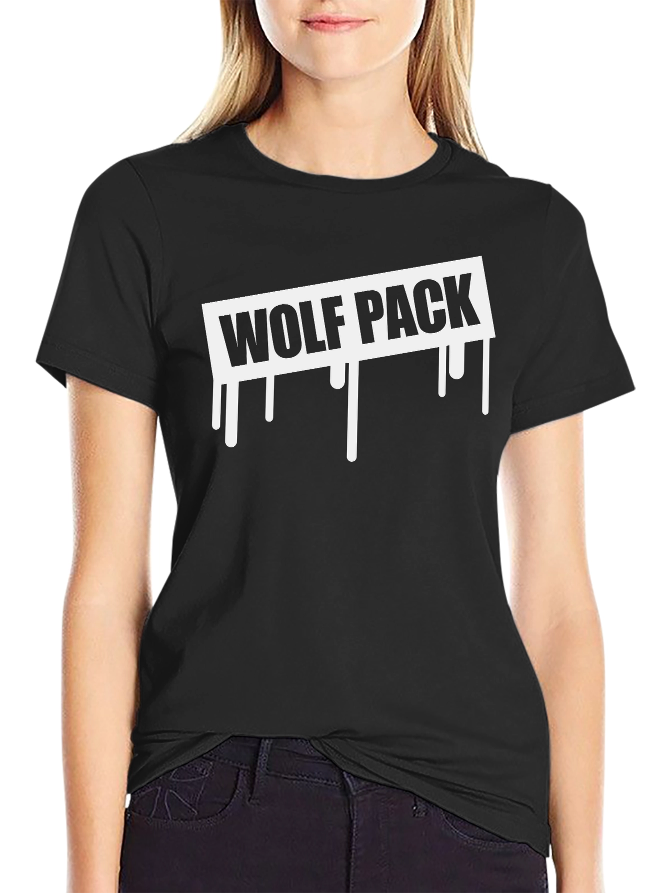 Wolf Pack Drip Graphic T-Shirt - Black