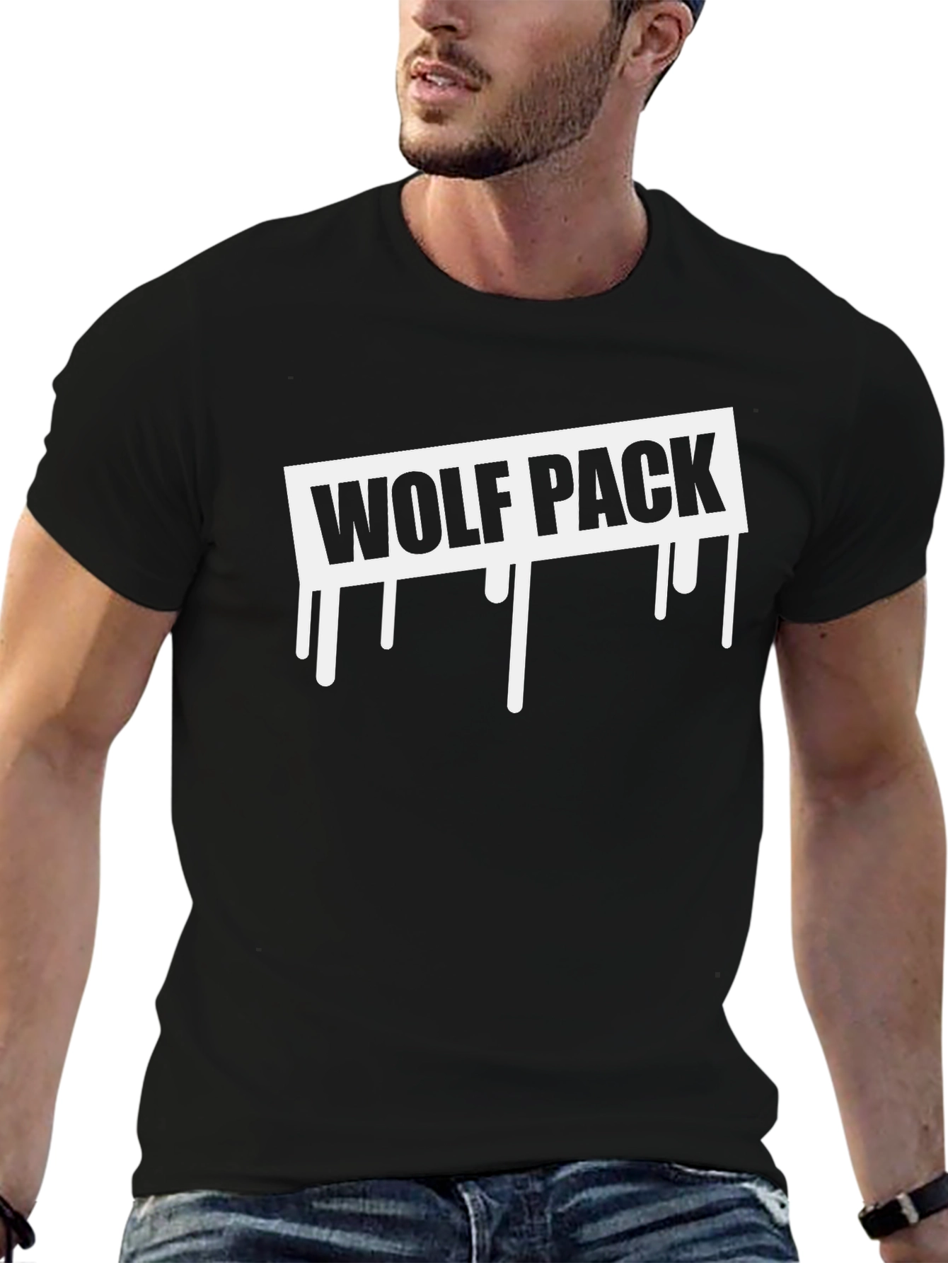 Wolf Pack Drip Graphic T-Shirt - Black