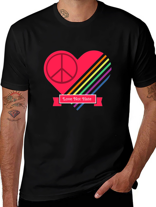 Love Not Hate Peace Heart Graphic Black T-Shirt