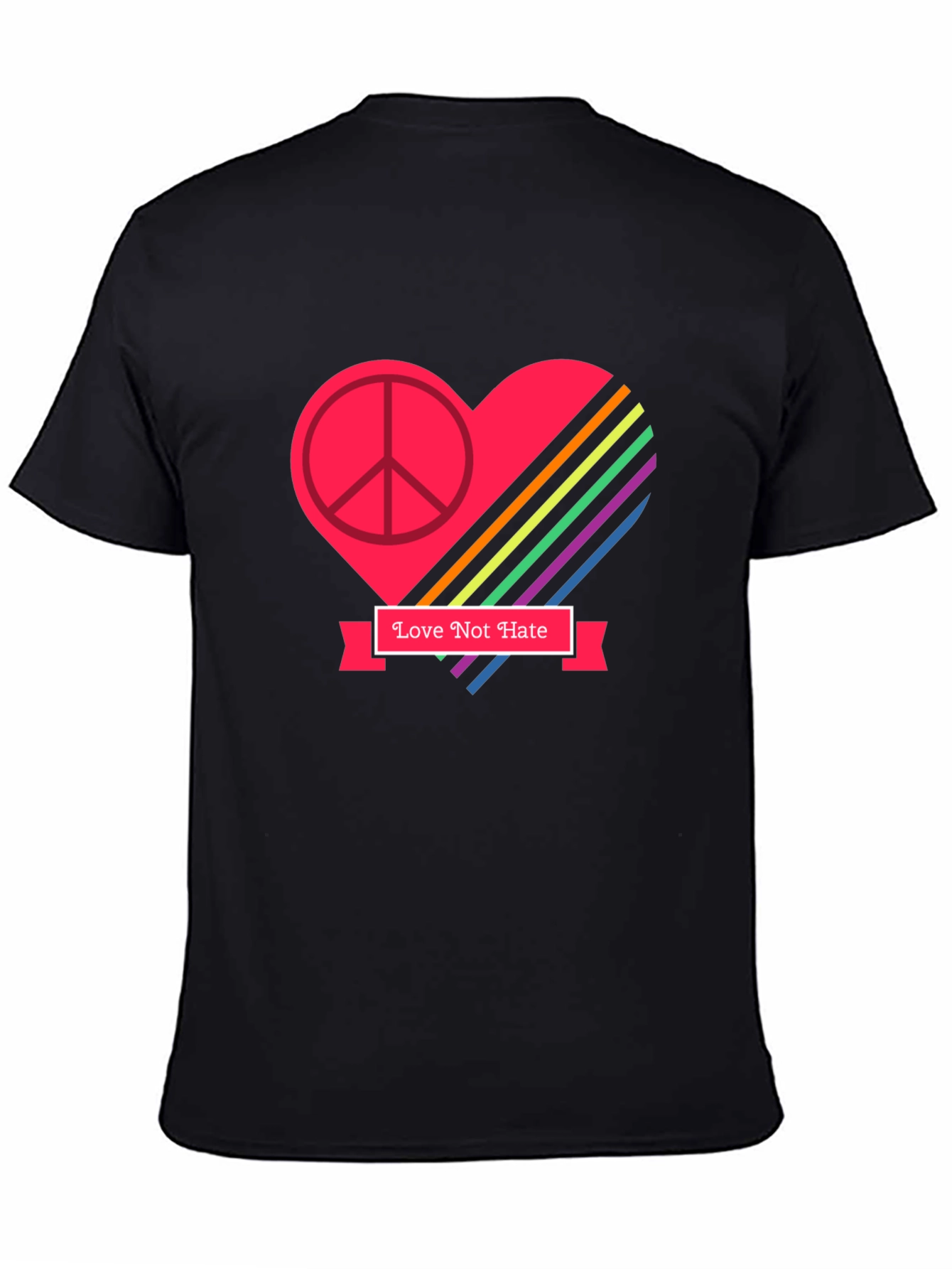 Love Not Hate Peace Heart Graphic Black T-Shirt
