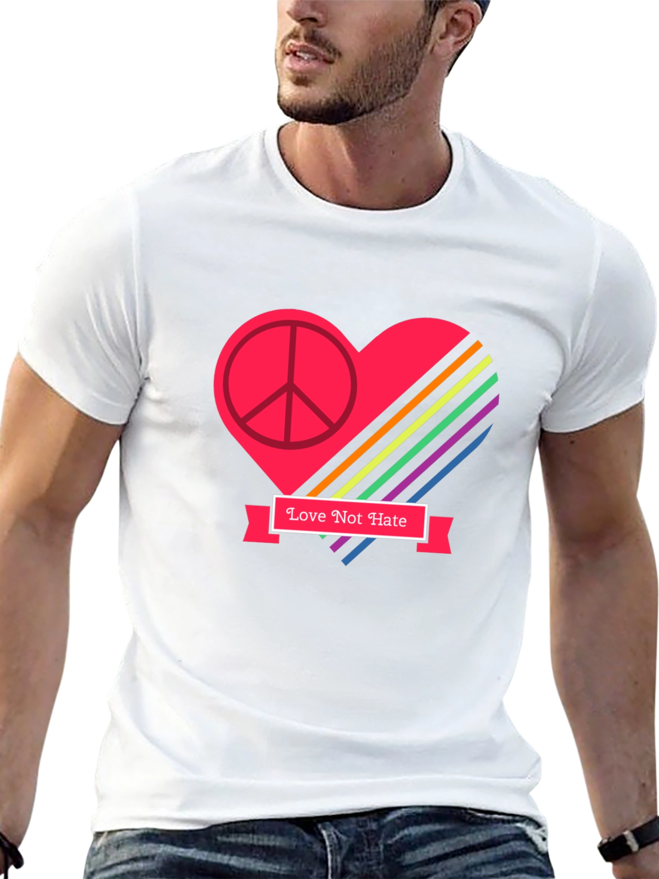 Love Not Hate Peace Heart Graphic Black T-Shirt