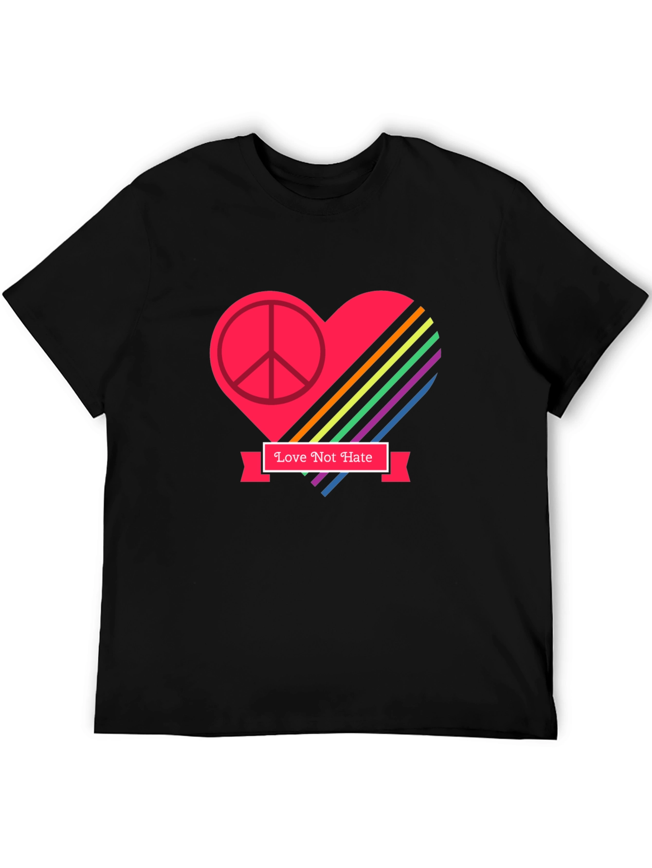 Love Not Hate Peace Heart Graphic Black T-Shirt