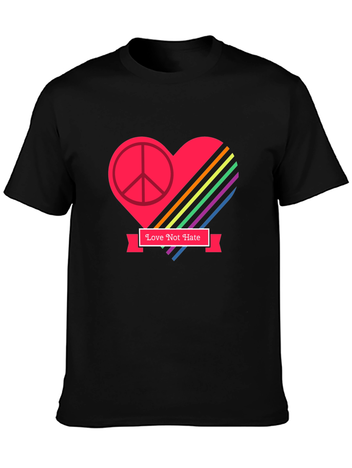 Love Not Hate Peace Heart Graphic Black T-Shirt