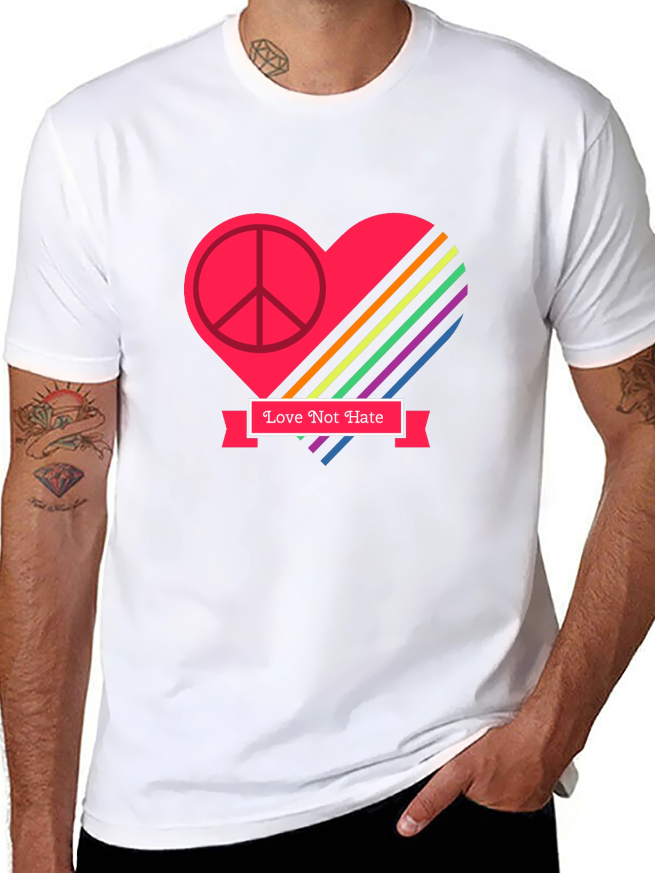 Love Not Hate Peace Heart Graphic Black T-Shirt