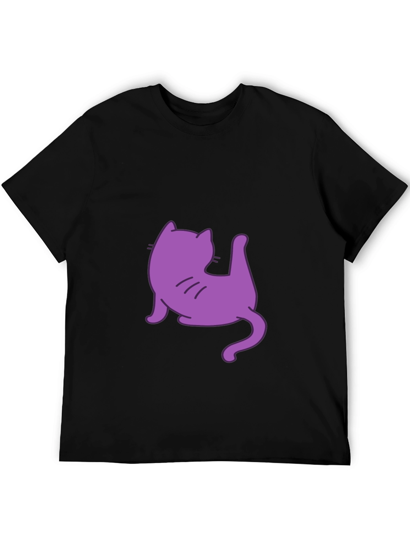 Mens Black T-Shirt with Purple Cat Design