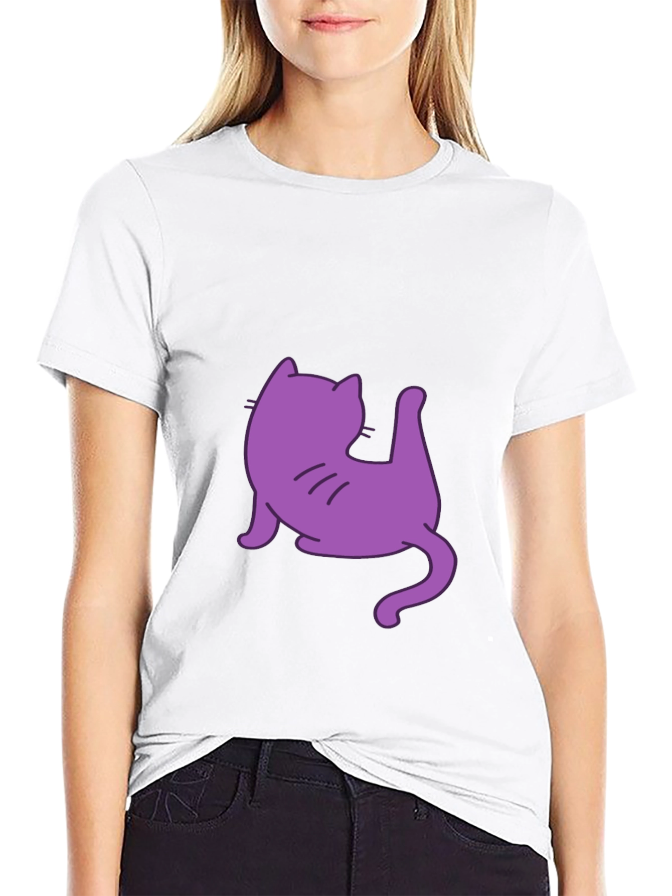 Mens Black T-Shirt with Purple Cat Design
